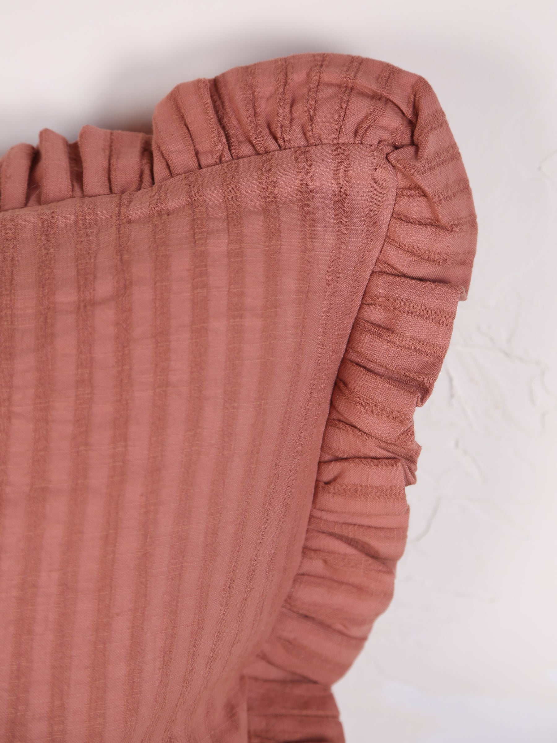 Rubie Ruffled Stripe Cotton Cushion - Maroon