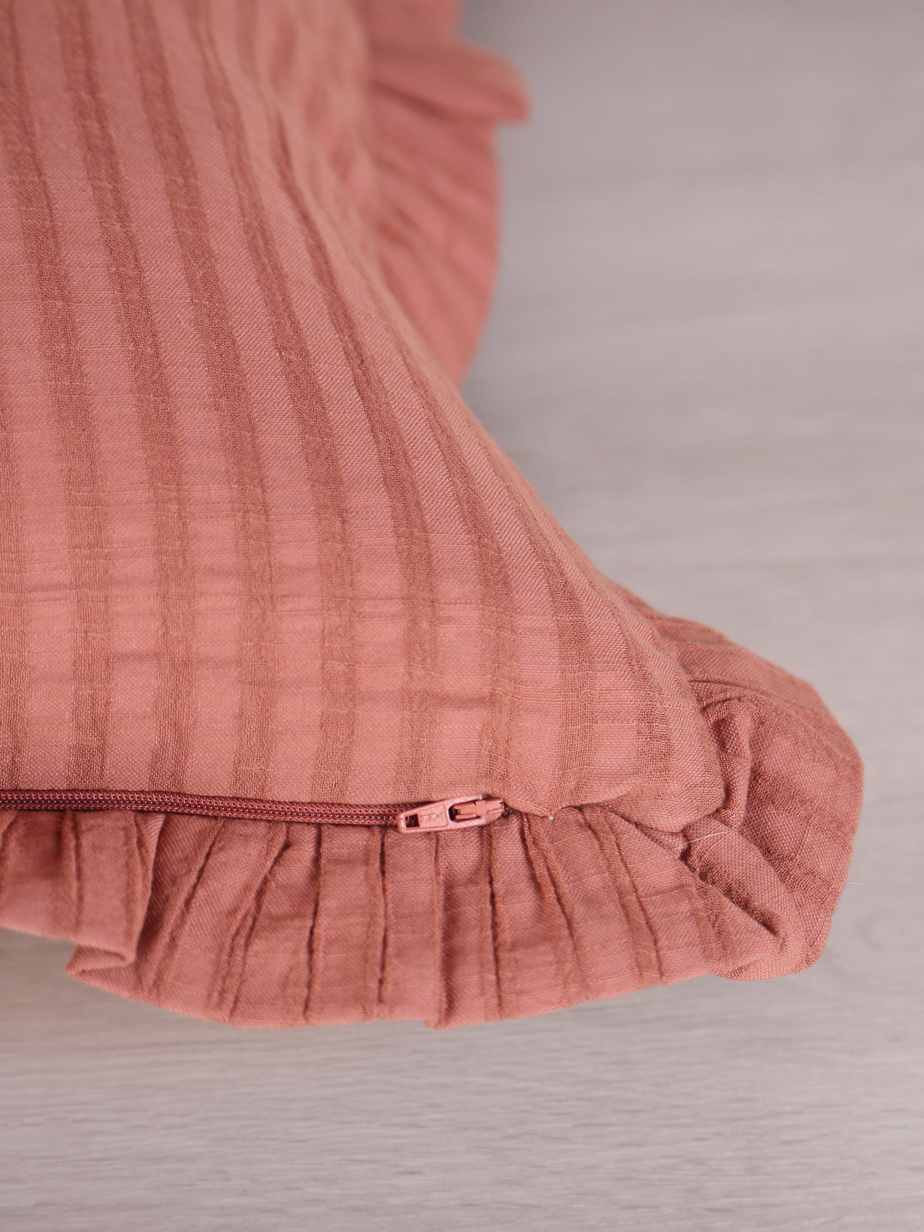 Rubie Ruffled Stripe Cotton Cushion - Maroon