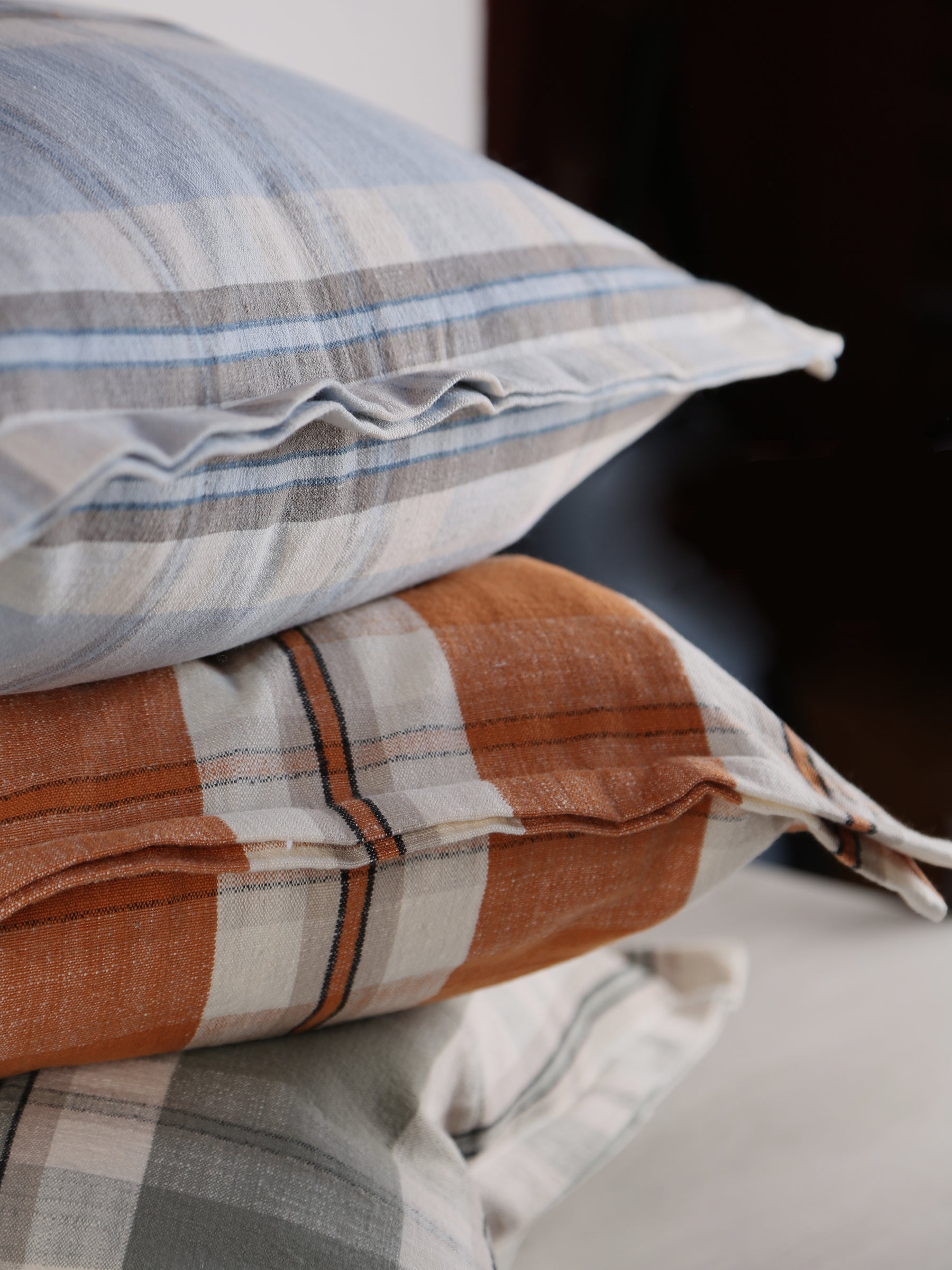 Dawn Checked Cotton Cushion - Khaki, Off White, Black