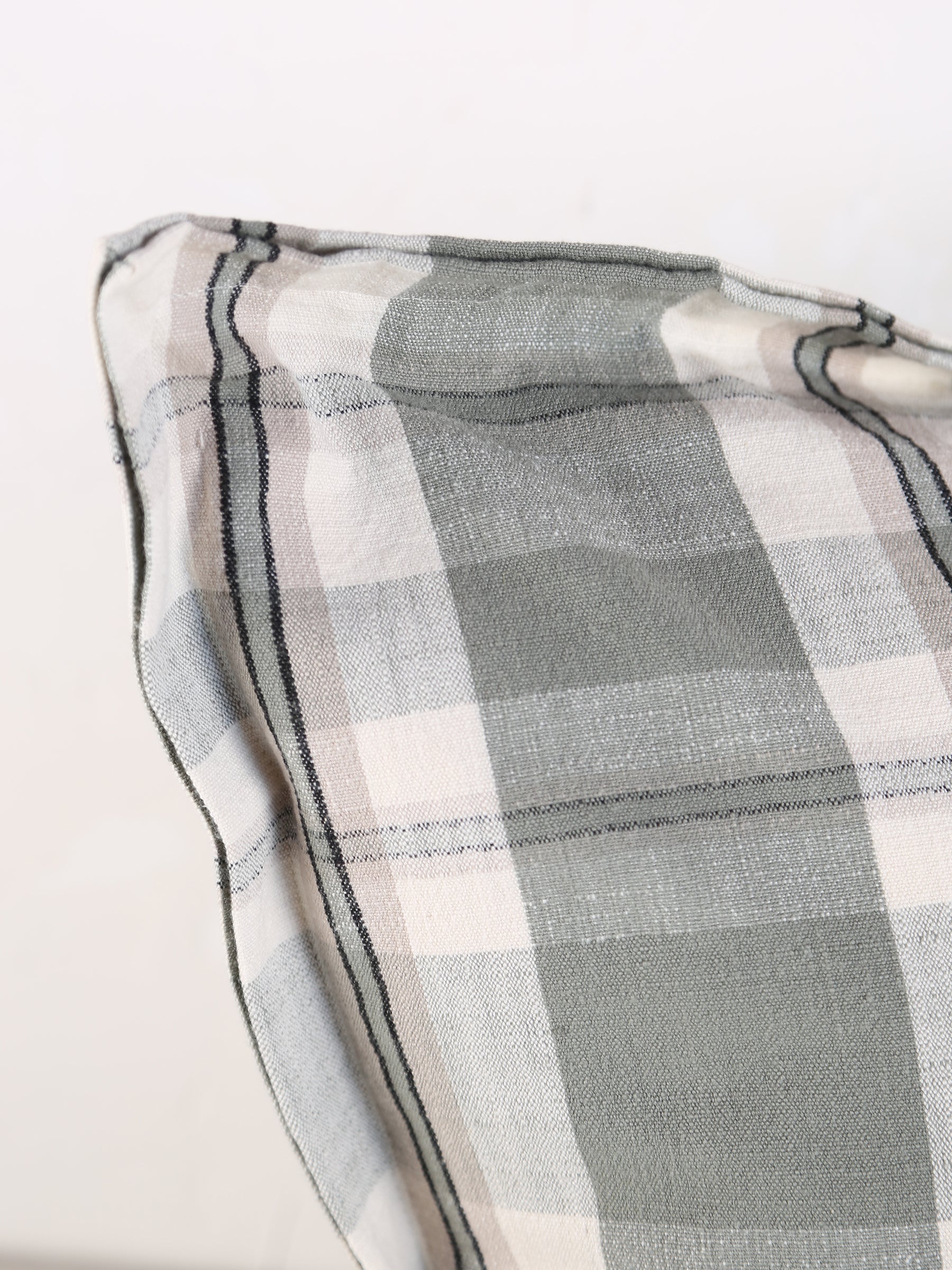 Dawn Checked Cotton Cushion - Khaki, Off White, Black