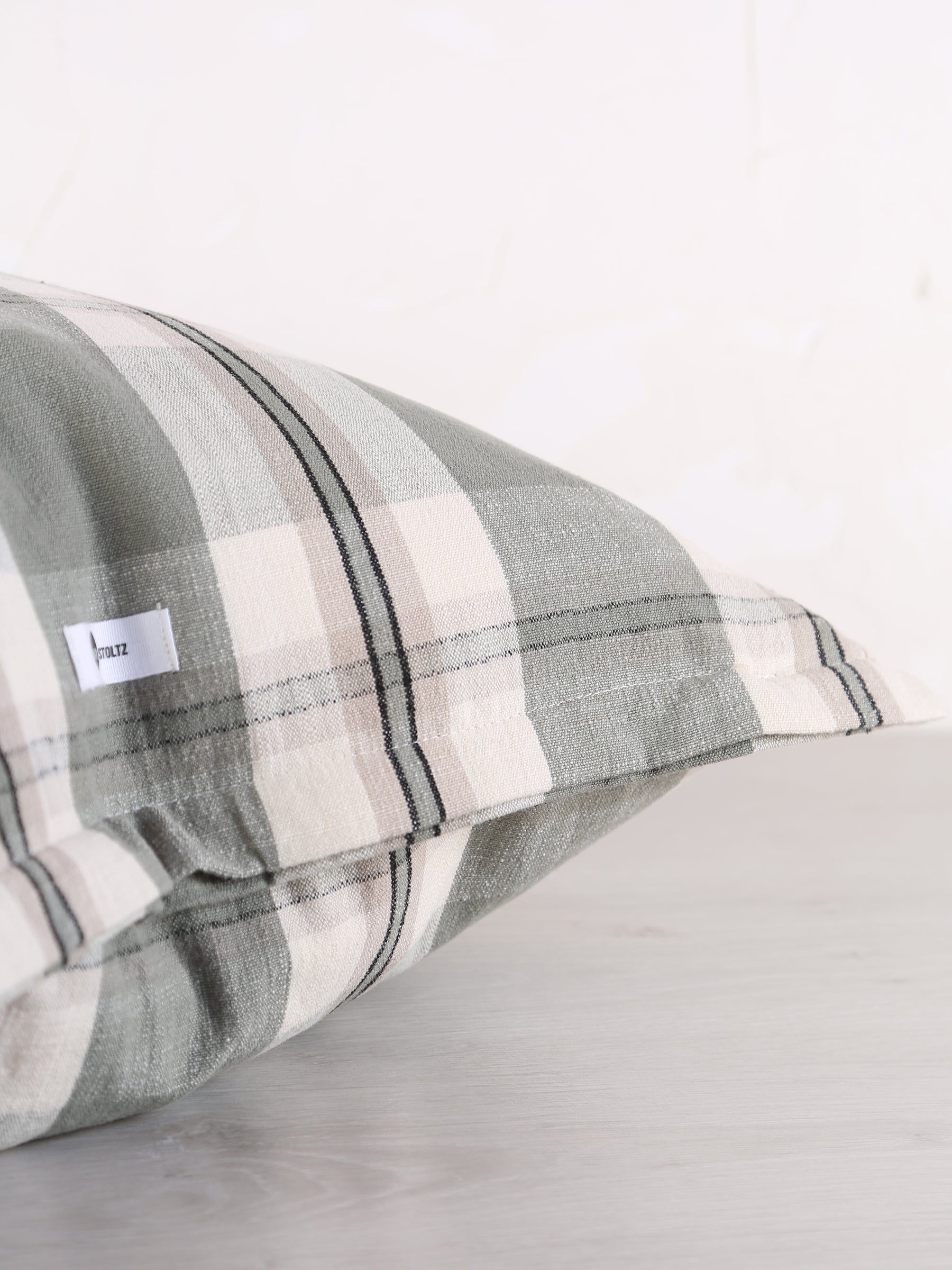 Dawn Checked Cotton Cushion - Khaki, Off White, Black