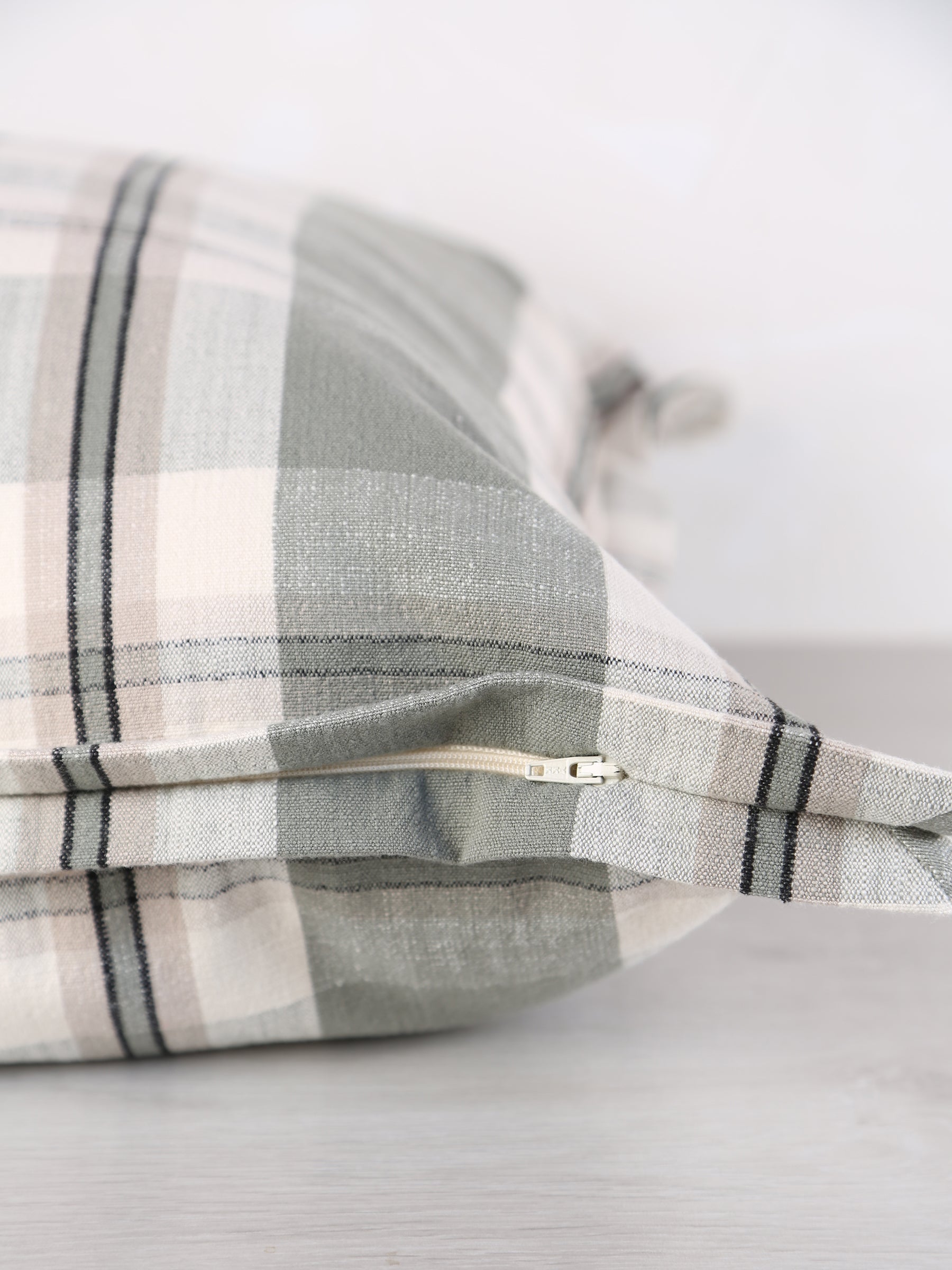 Dawn Checked Cotton Cushion - Khaki, Off White, Black