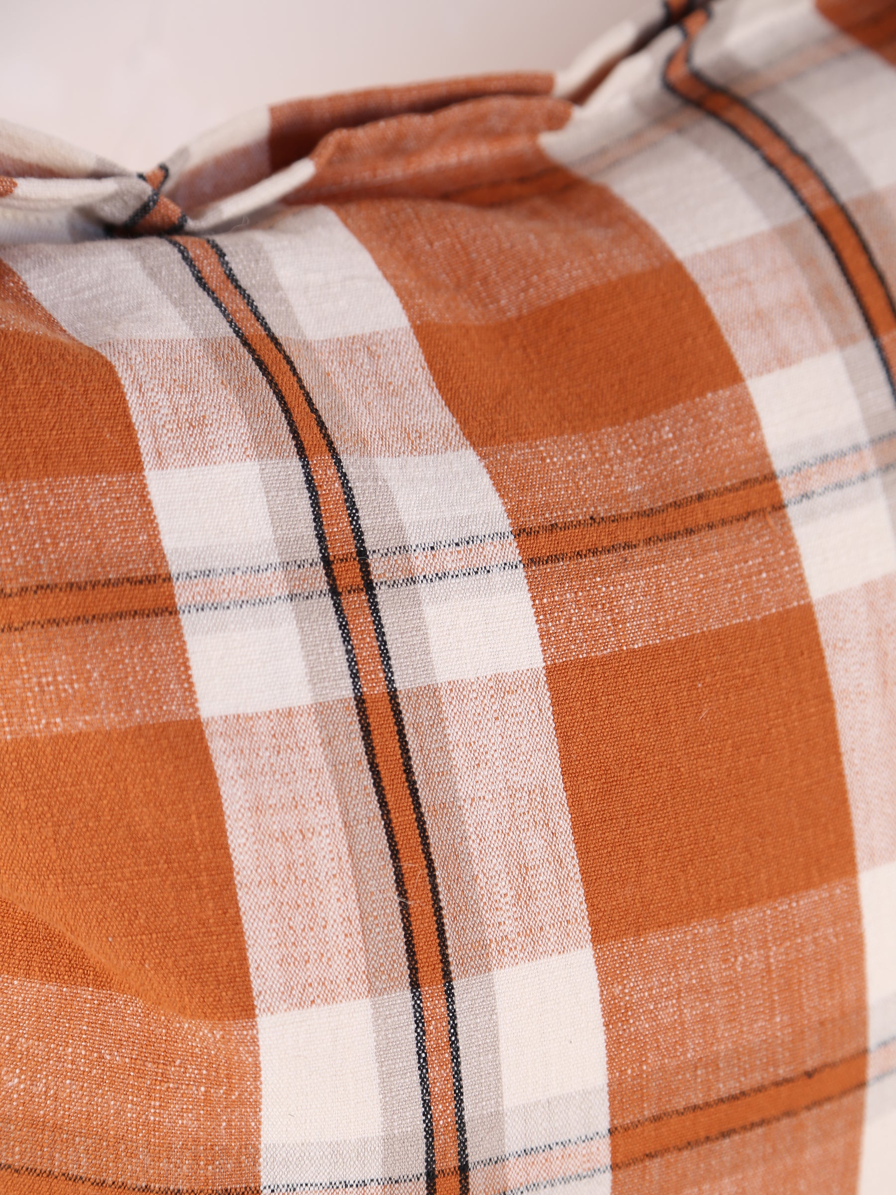 Dawn Checked Cotton Cushion - Bronze Apricot, Off White, Light Grey, Black