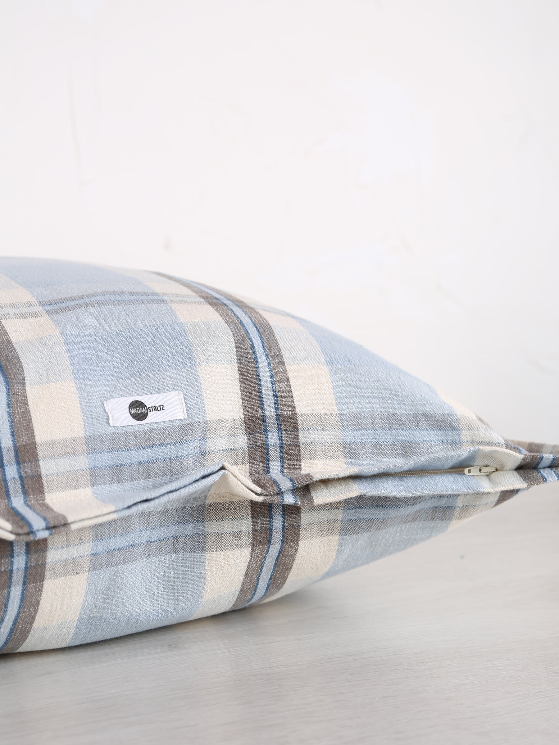 Dawn Checked Cotton Cushion - Light Blue, Taupe, Off White, Navy