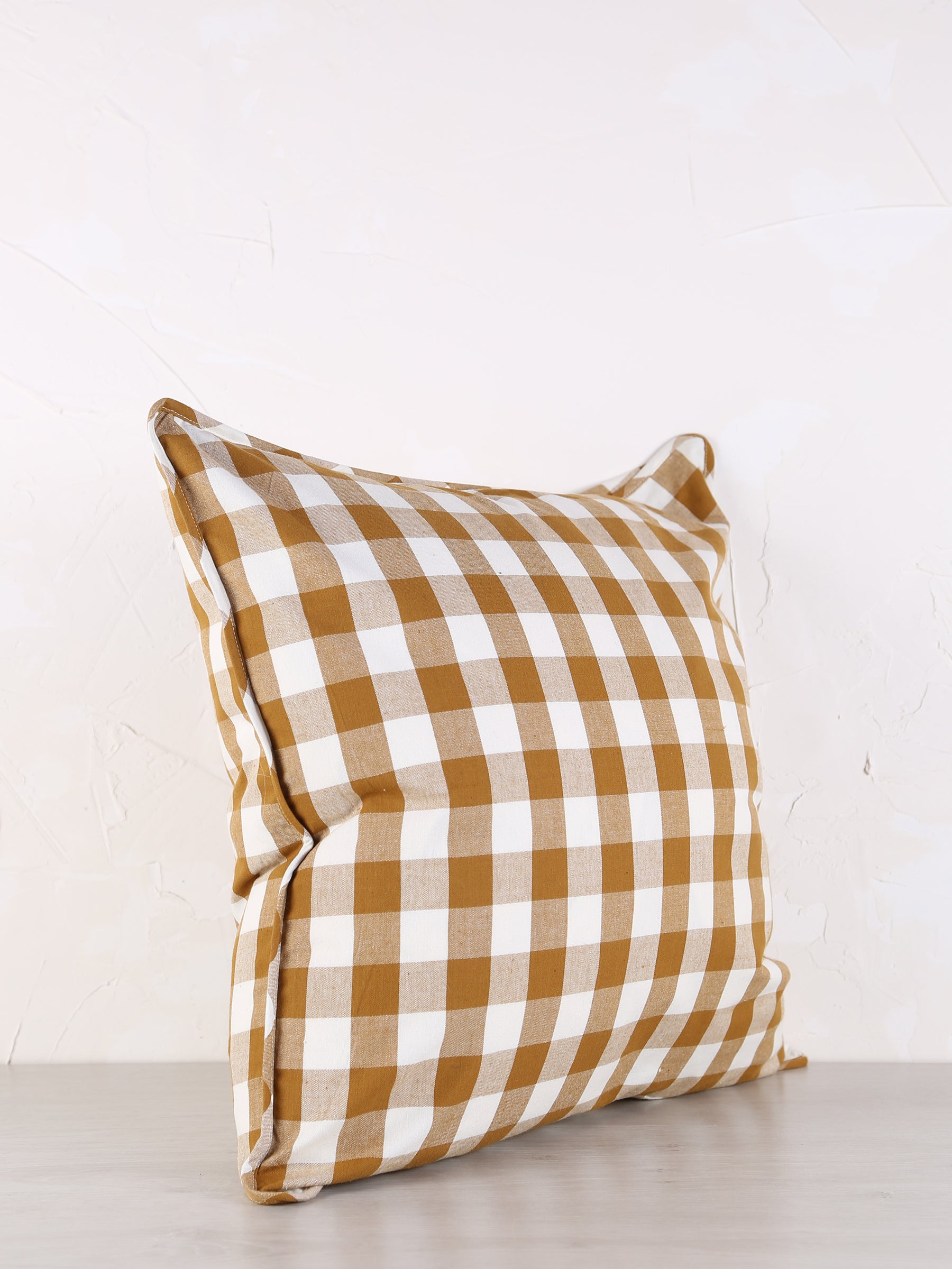Cecilia Gingham Woven Printed Cushion - Ochre, Cream - 50x50cm
