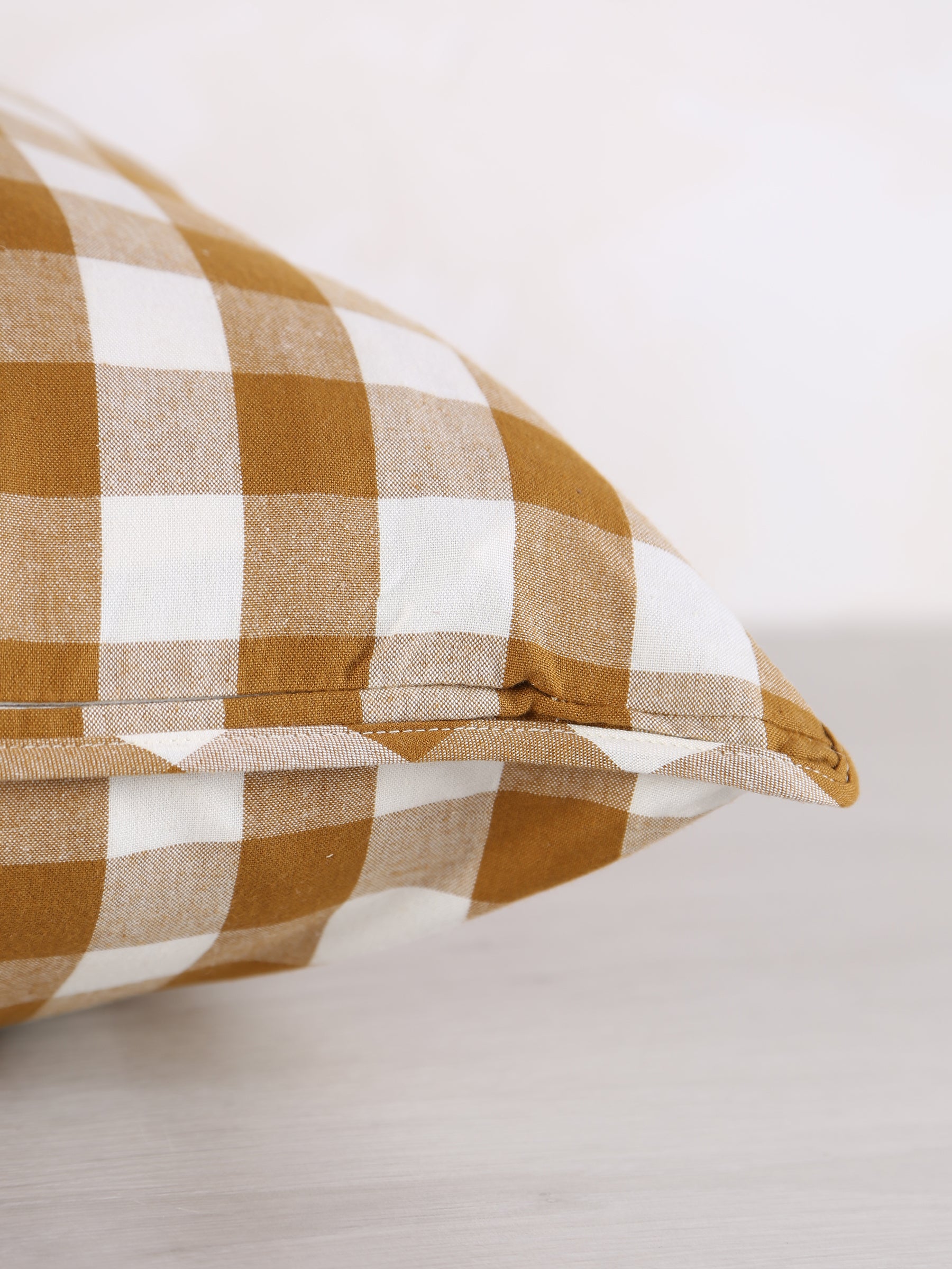 Cecilia Gingham Woven Printed Cushion - Ochre, Cream - 50x50cm