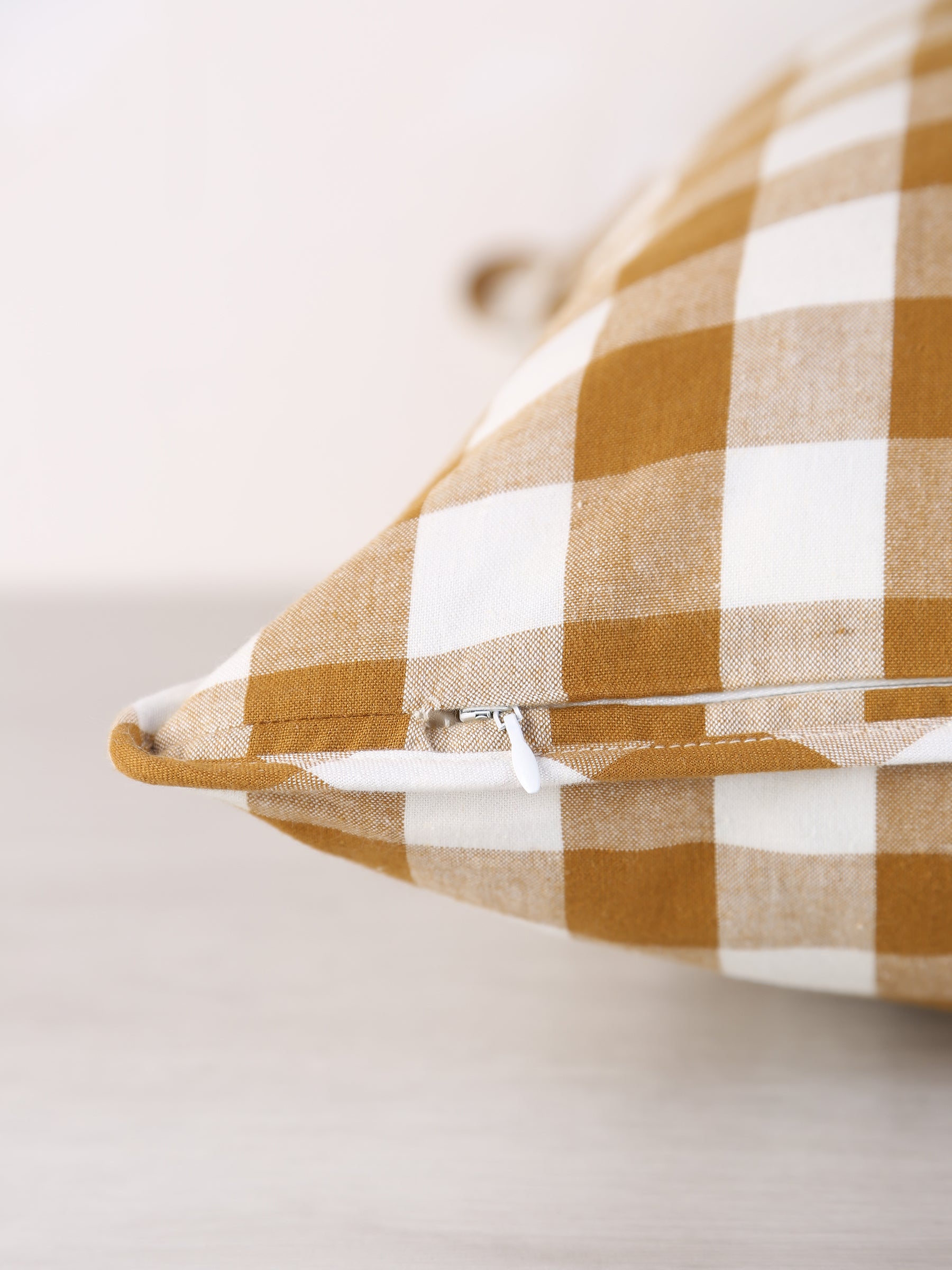 Cecilia Gingham Woven Printed Cushion - Ochre, Cream - 50x50cm