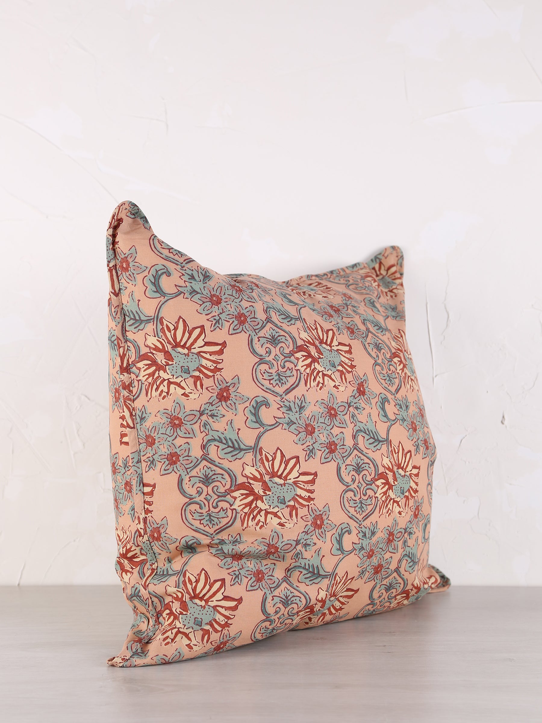 Lille Bohemian Printed cushion - Peach, sea green, brown, sand