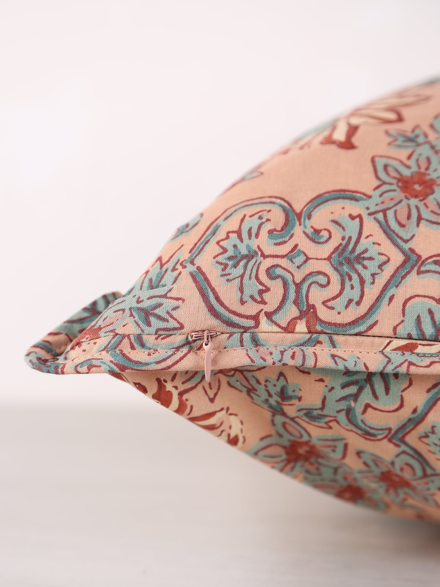 Lille Bohemian Printed cushion - Peach, sea green, brown, sand