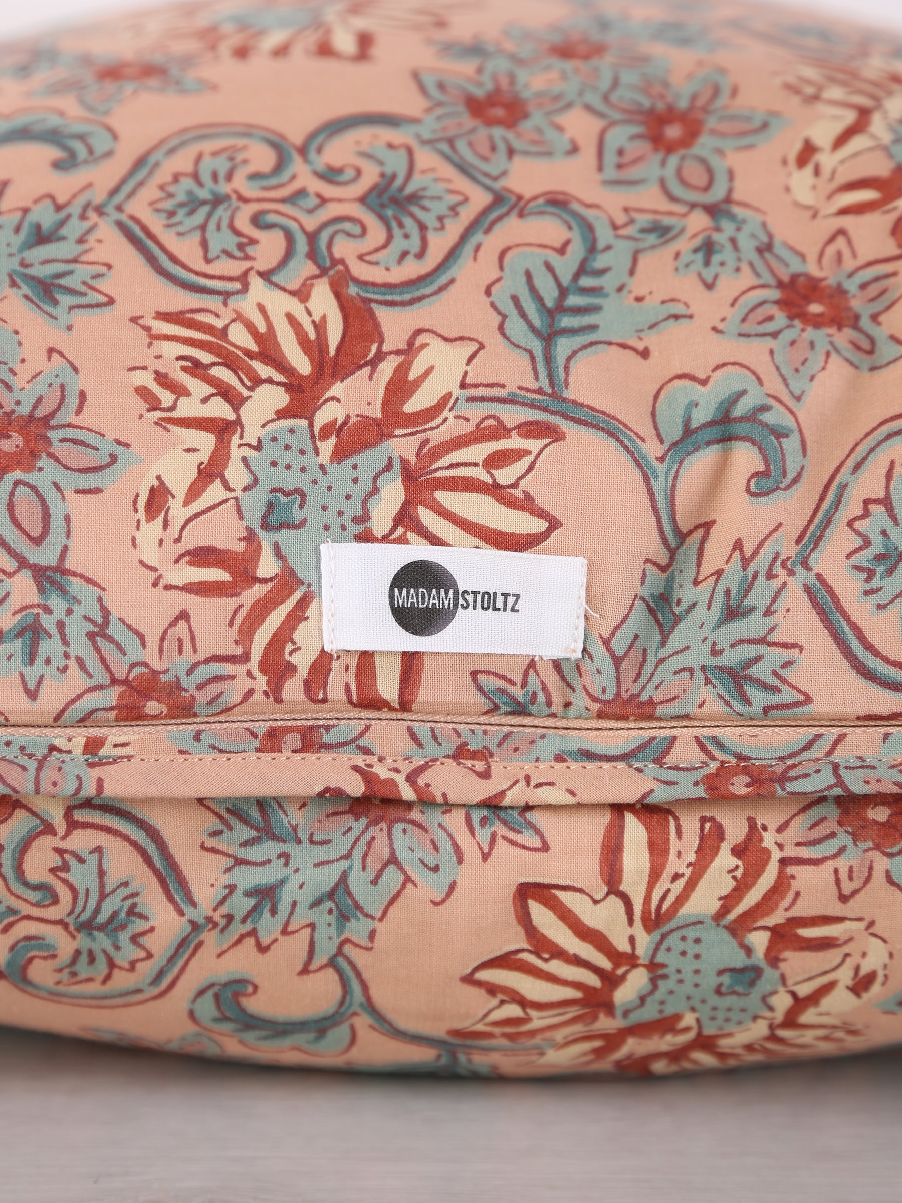 Lille Bohemian Printed cushion - Peach, sea green, brown, sand