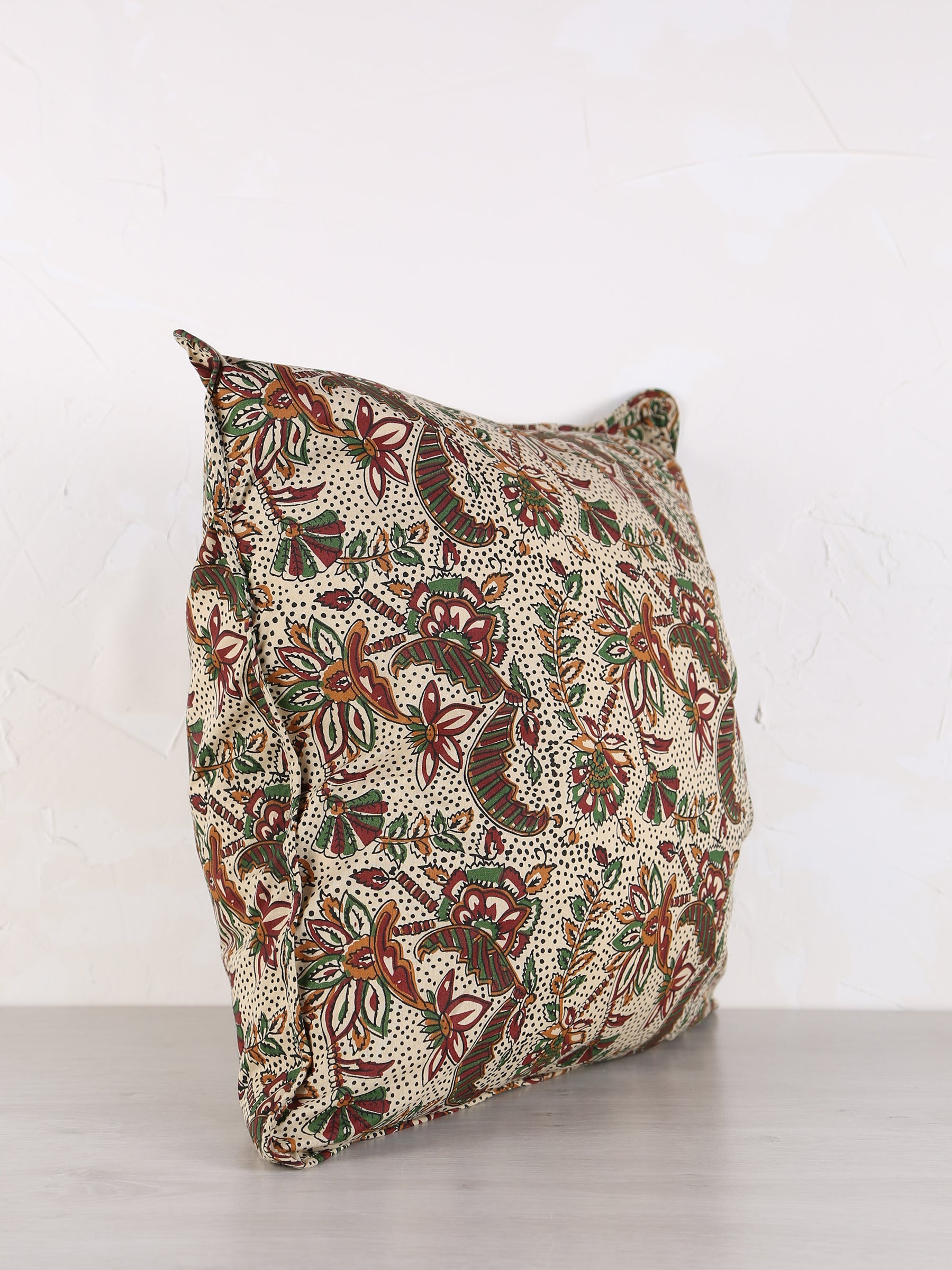 Lille Block Printed cushion - Beige, Tomato, Hemp, Green