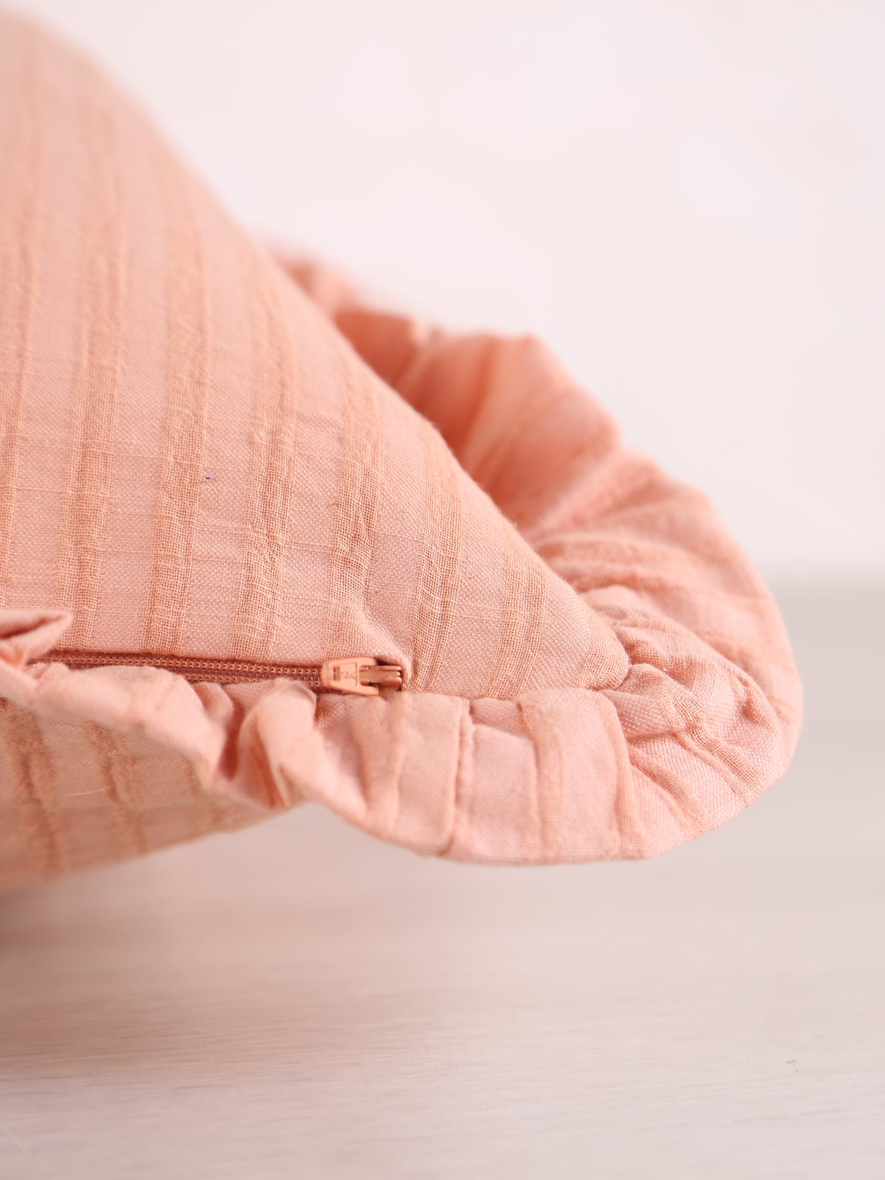 Rubie Ruffled Stripe Cotton Cushion - Peach Pink