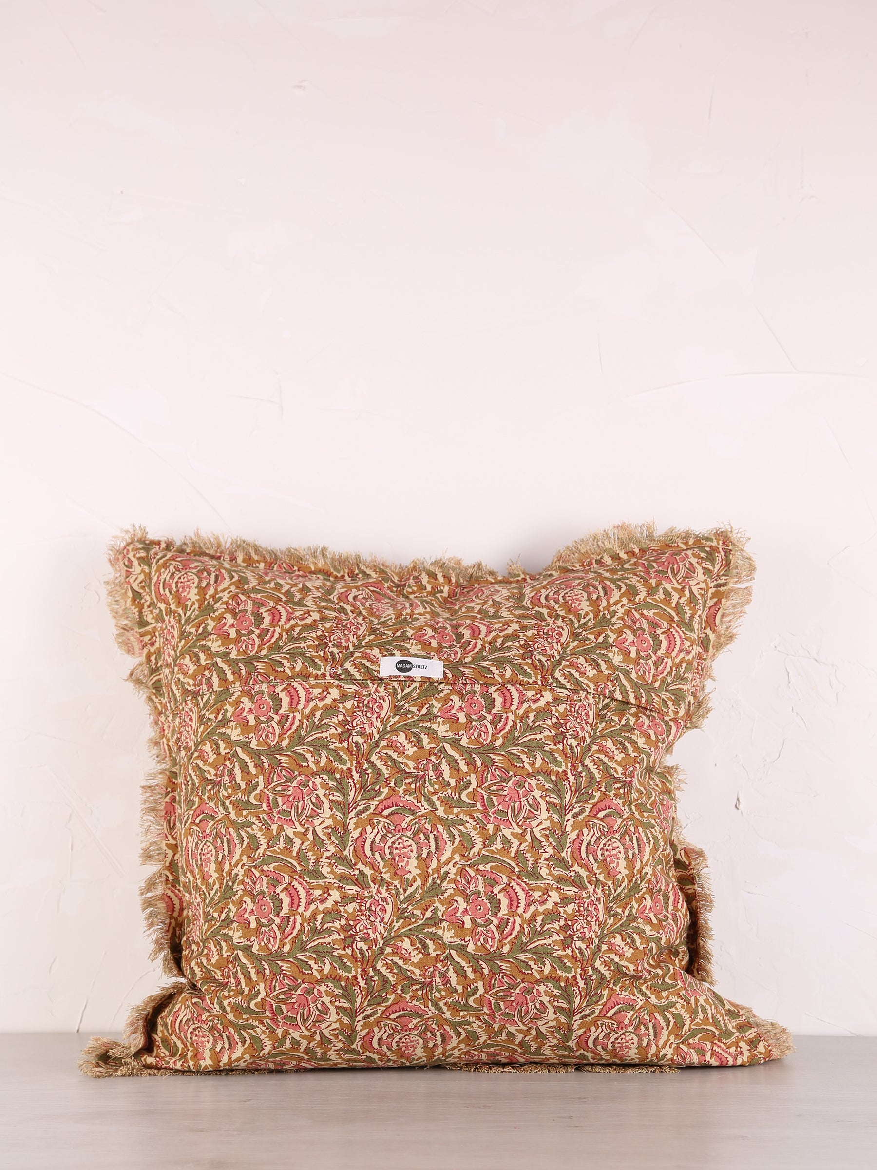 Paisley Printed Cushion with Fringe - Honey, Rose, Green & Off White