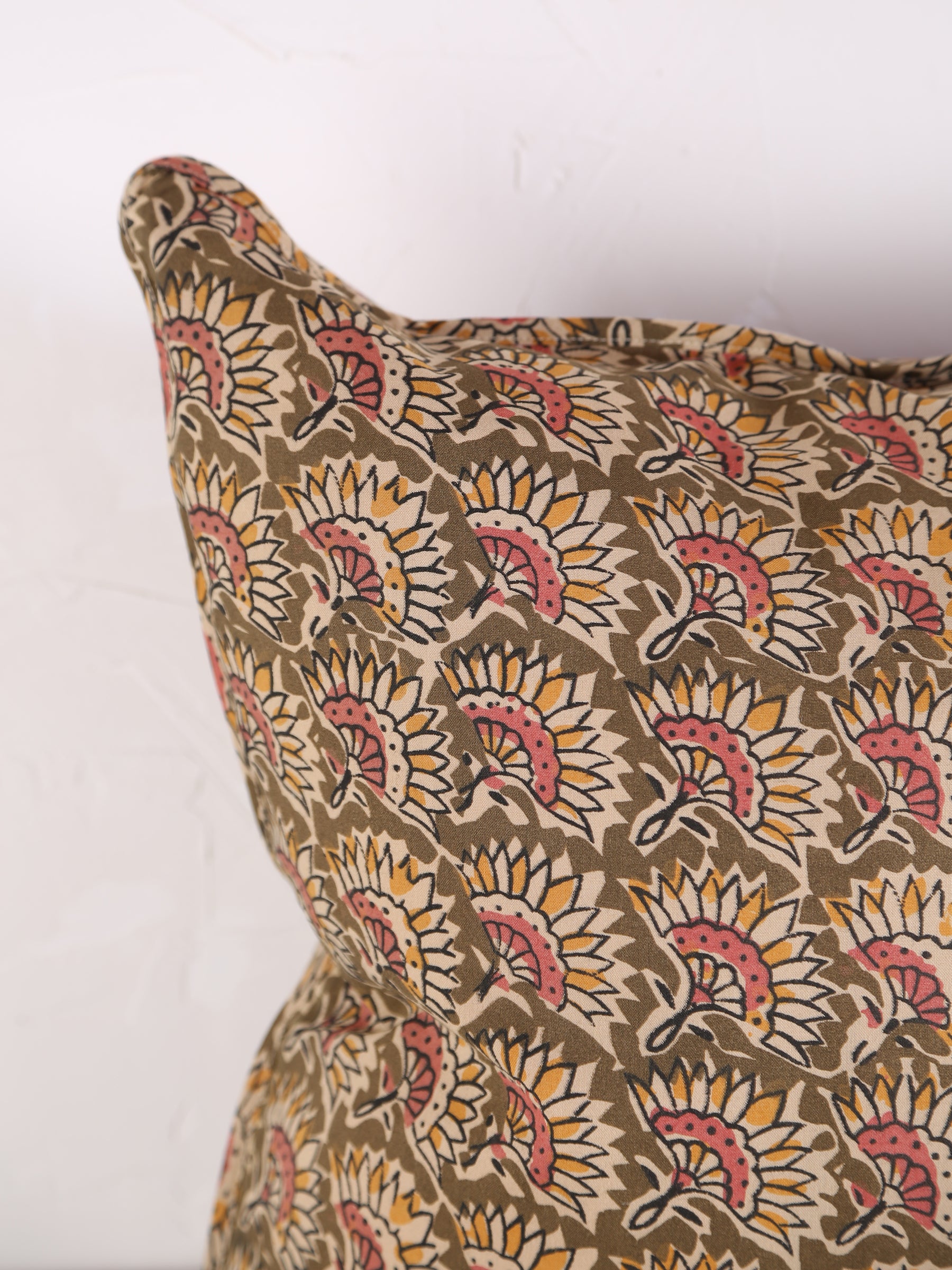 Feria Bohemian Printed Cushion - Olive, Sand, Old Rose, Mustard - 50x50cm