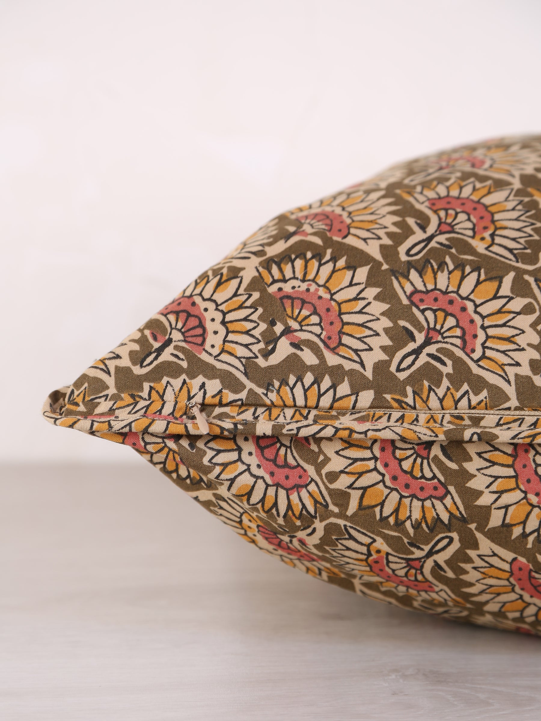 Feria Bohemian Printed Cushion - Olive, Sand, Old Rose, Mustard - 50x50cm
