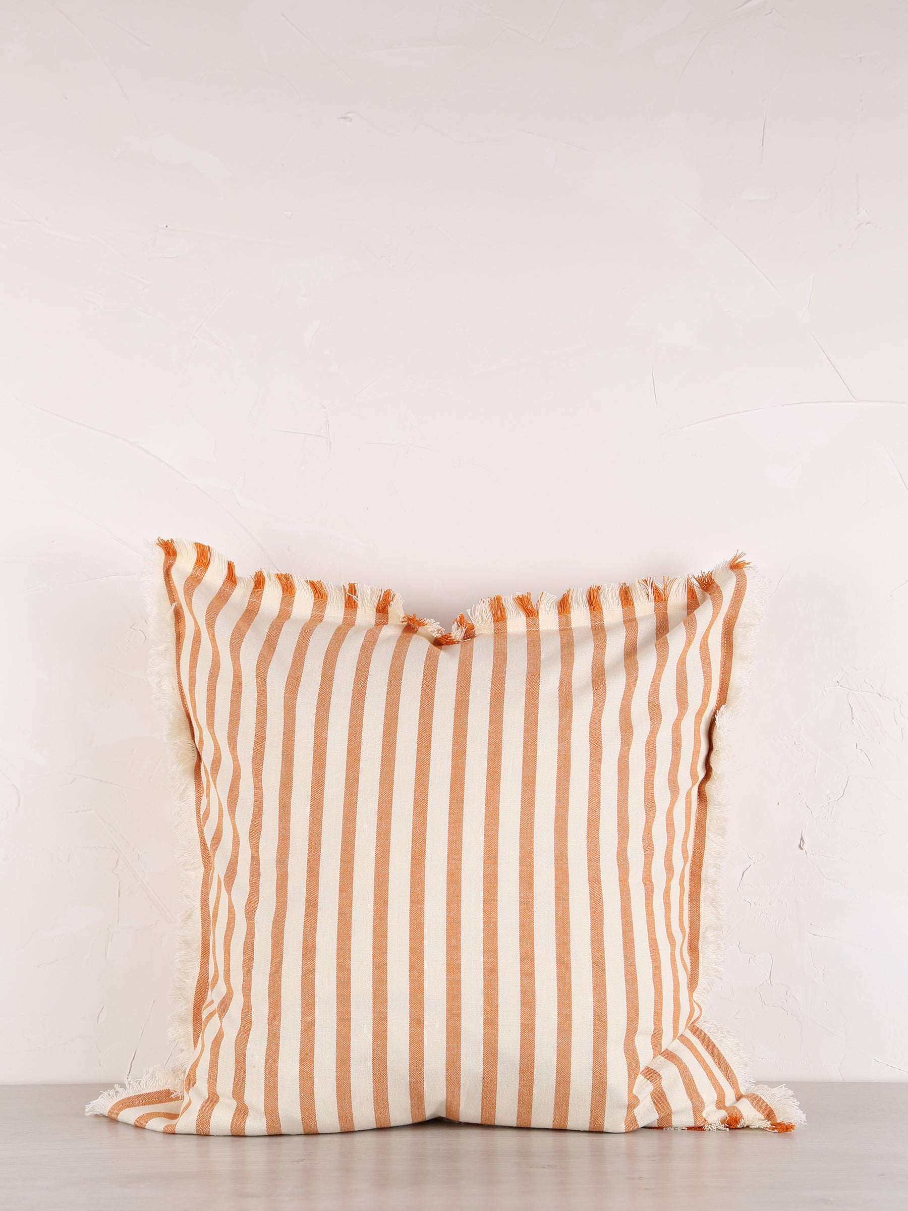 Rue Striped cushion - Ochre, Dark Honey - Fringed Detailing