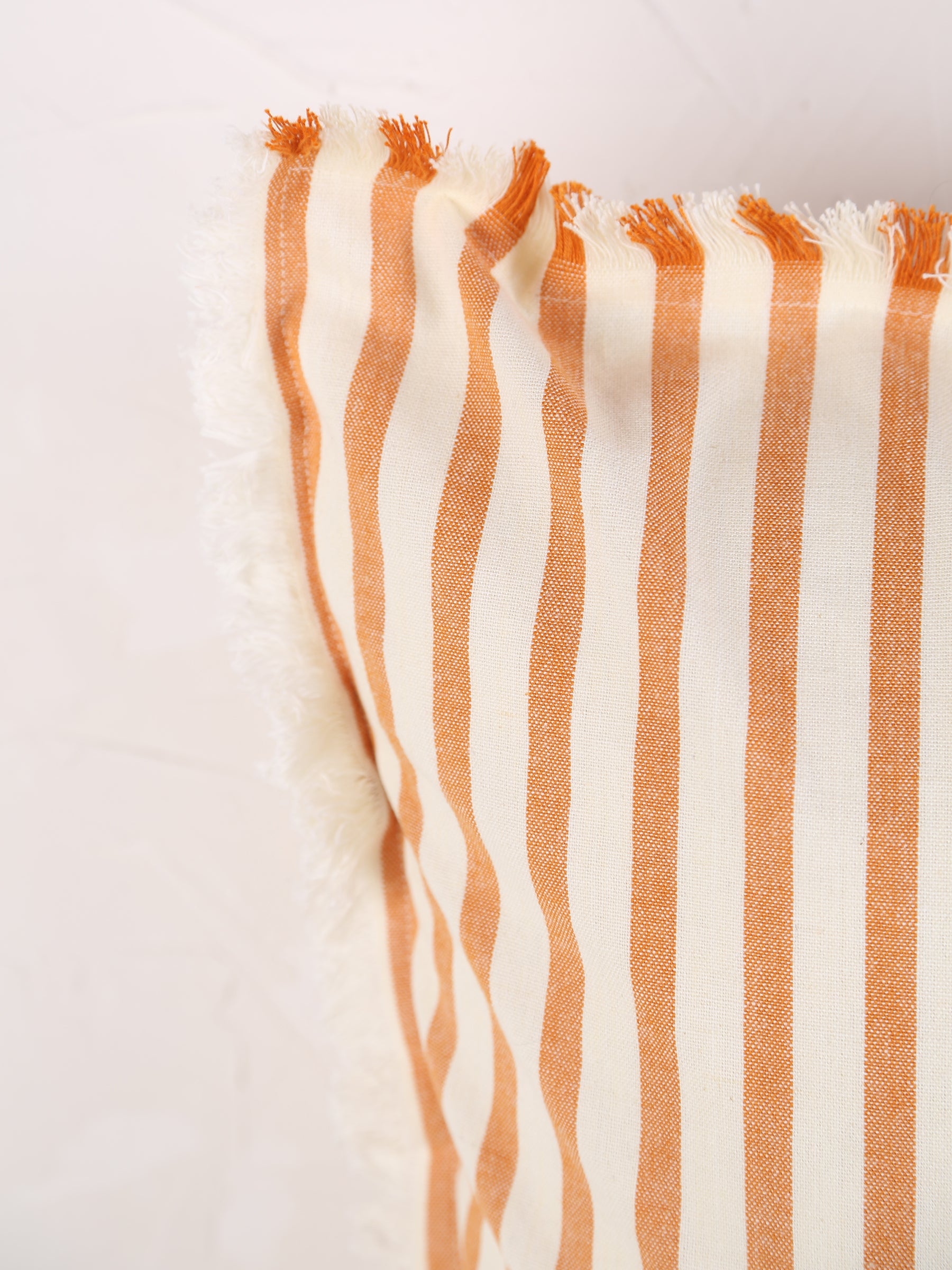 Rue Striped cushion - Ochre, Dark Honey - Fringed Detailing