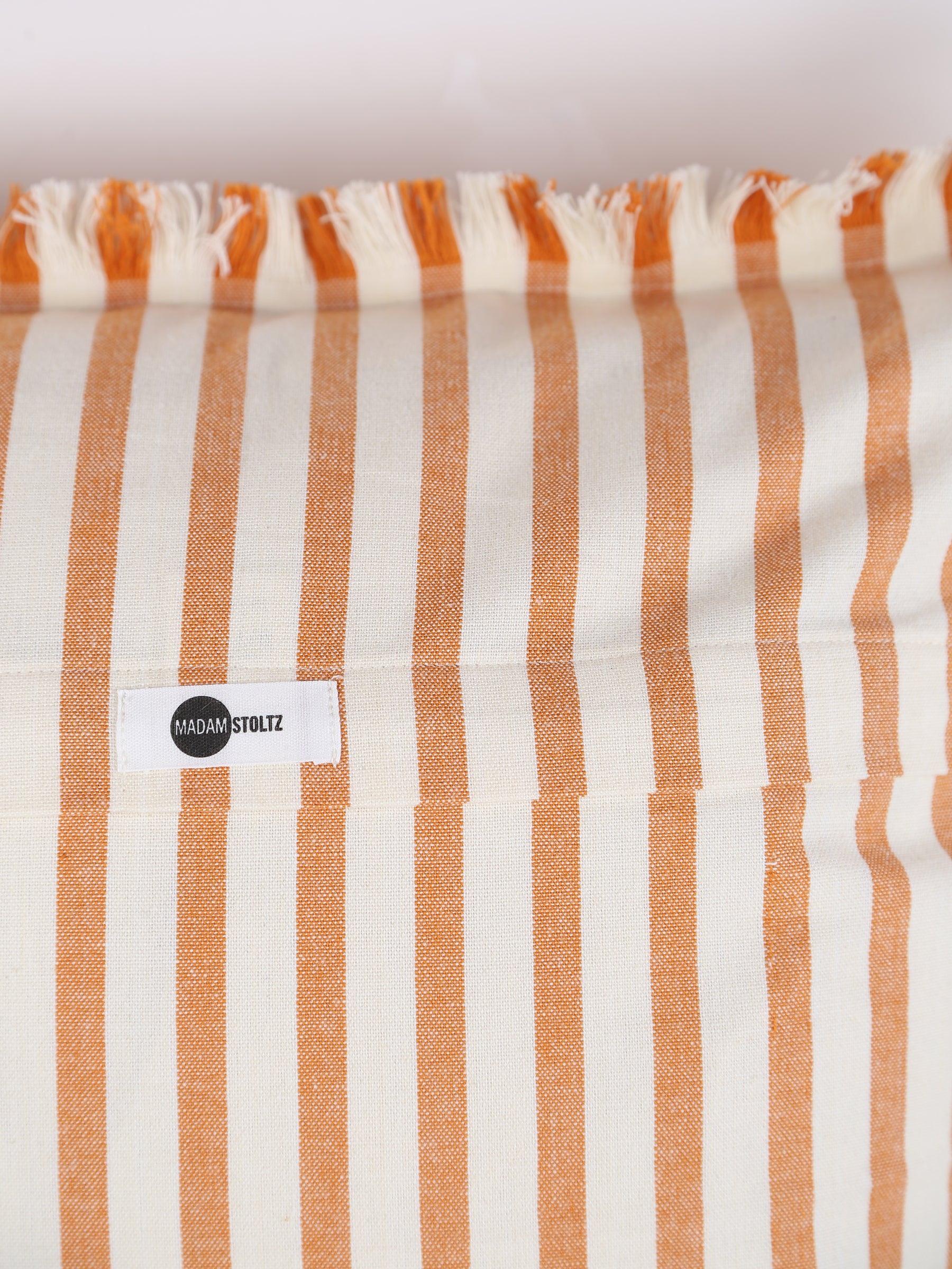 Rue Striped cushion - Ochre, Dark Honey - Fringed Detailing