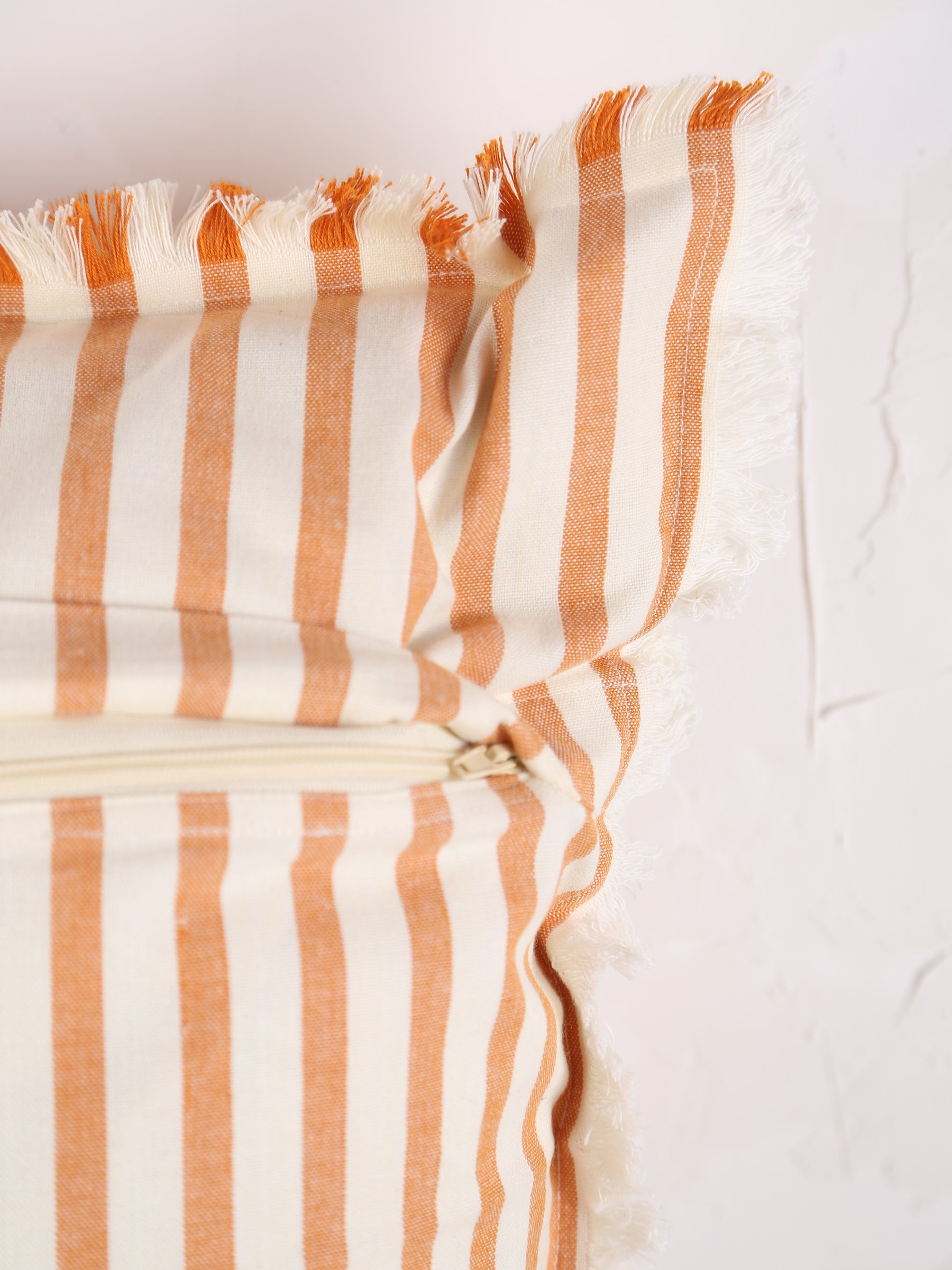 Rue Striped cushion - Ochre, Dark Honey - Fringed Detailing