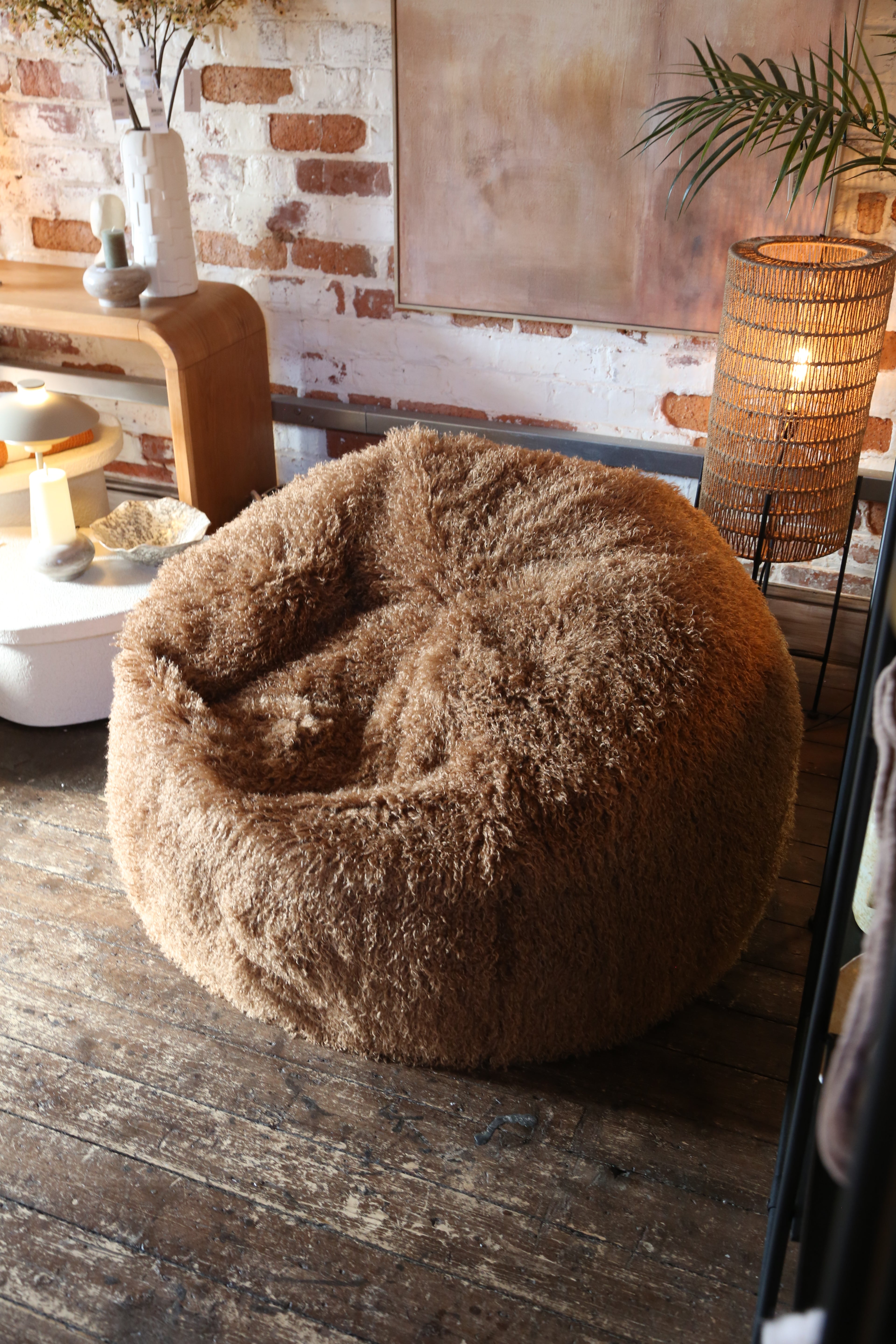 Aburn Faux Fur Beanbag - Caramel - 130x130CM