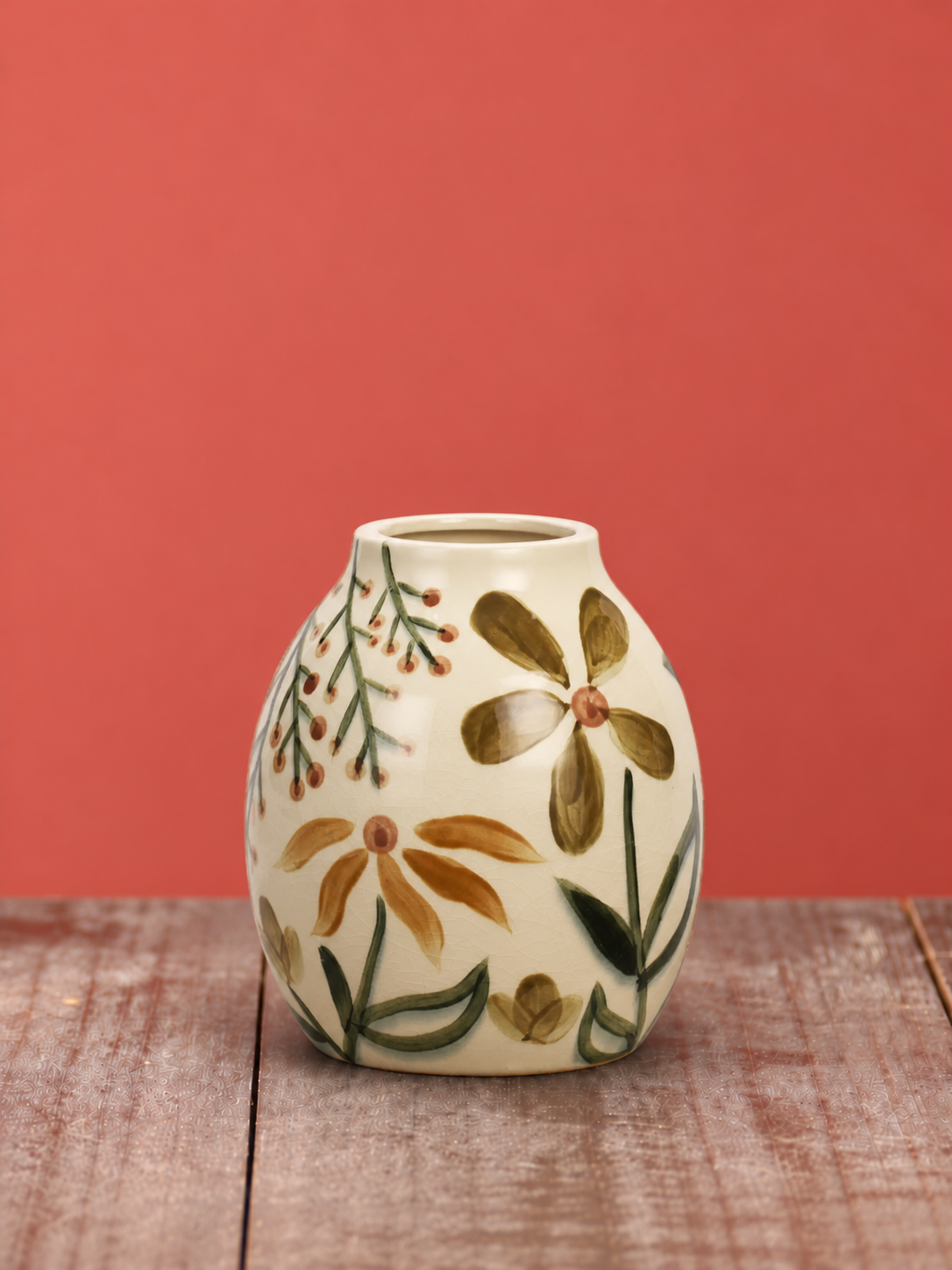 Hand Painted Stoneware Vase - Earthy Florals