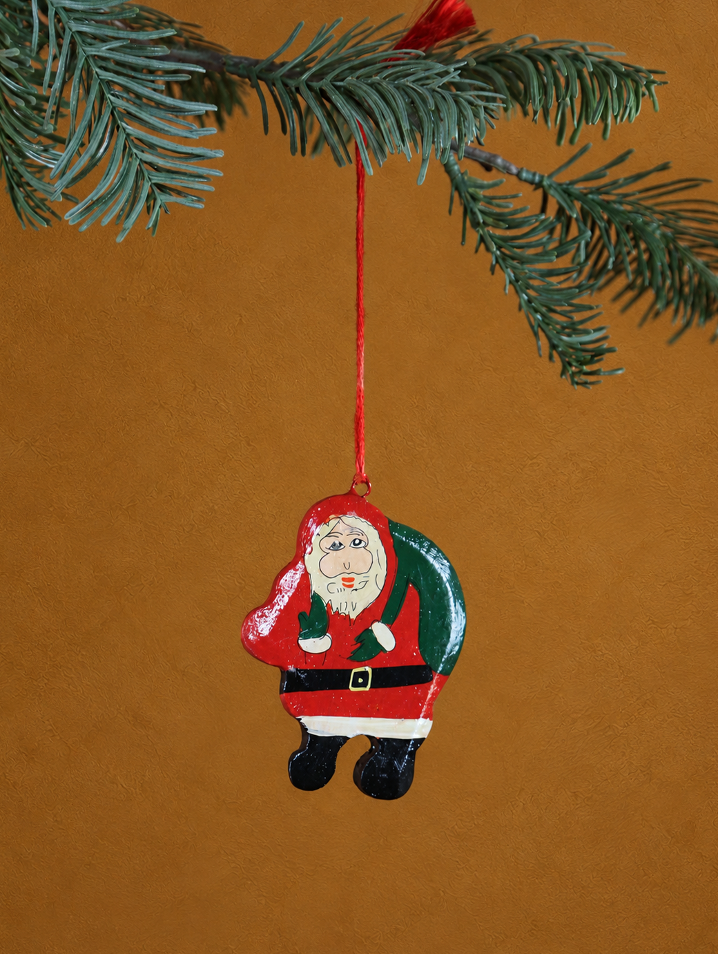Hand Painted Wooden Santa Ornament
