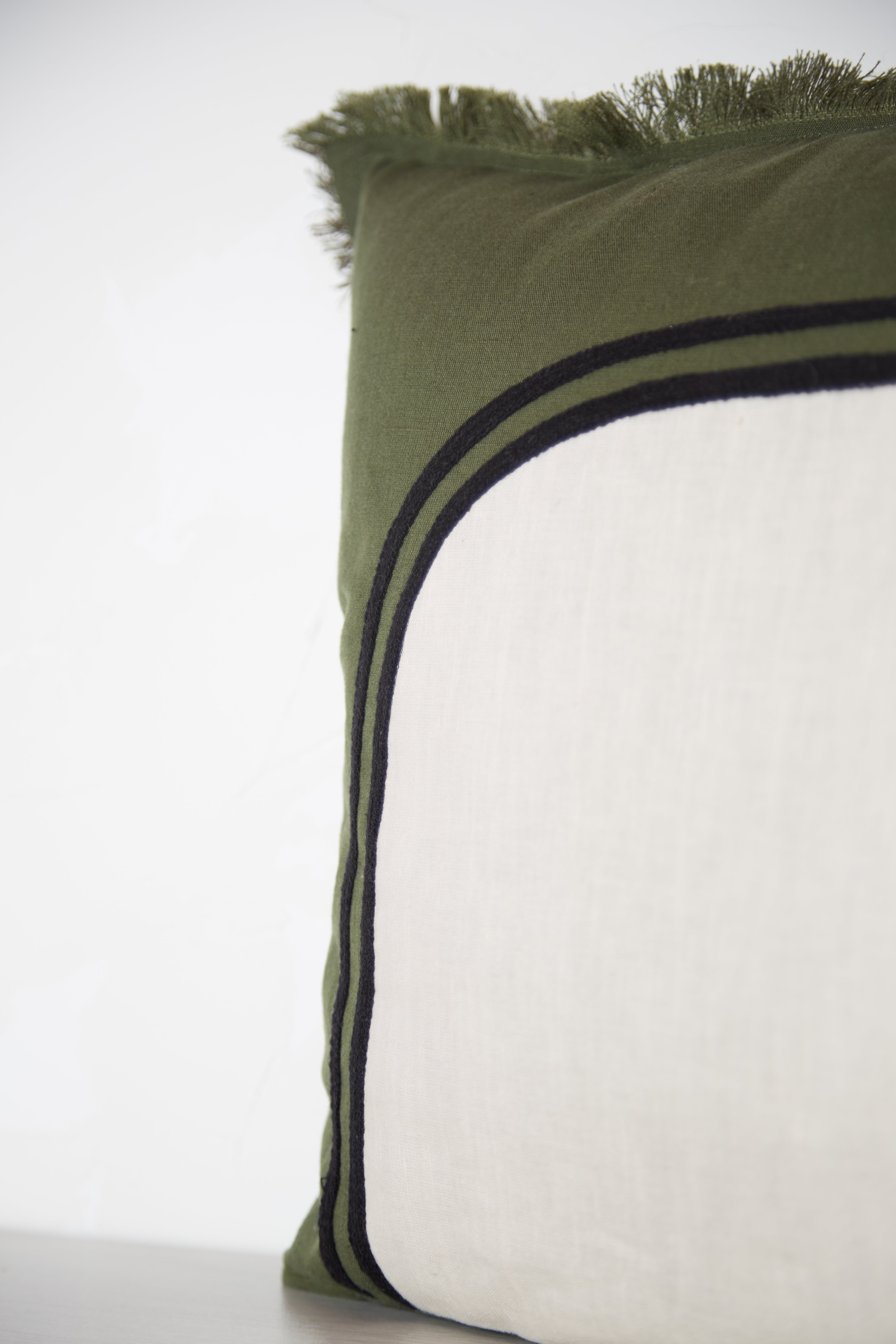 Laly Linen & Cotton Embroidered Cushion in Olive - 40 x 65