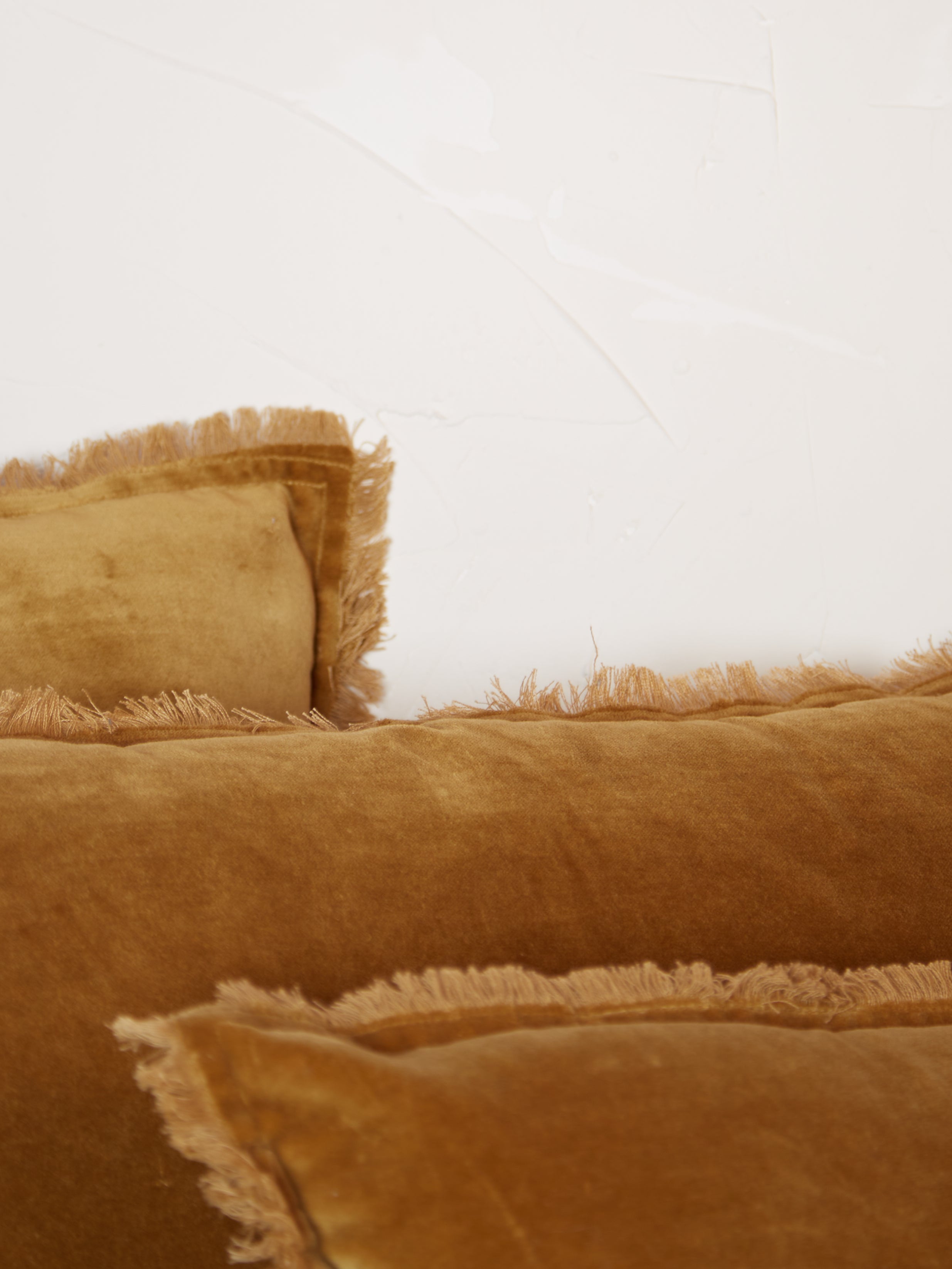 Fara Fringed Velvet Cushion - Saffron - 3 Sizes Available