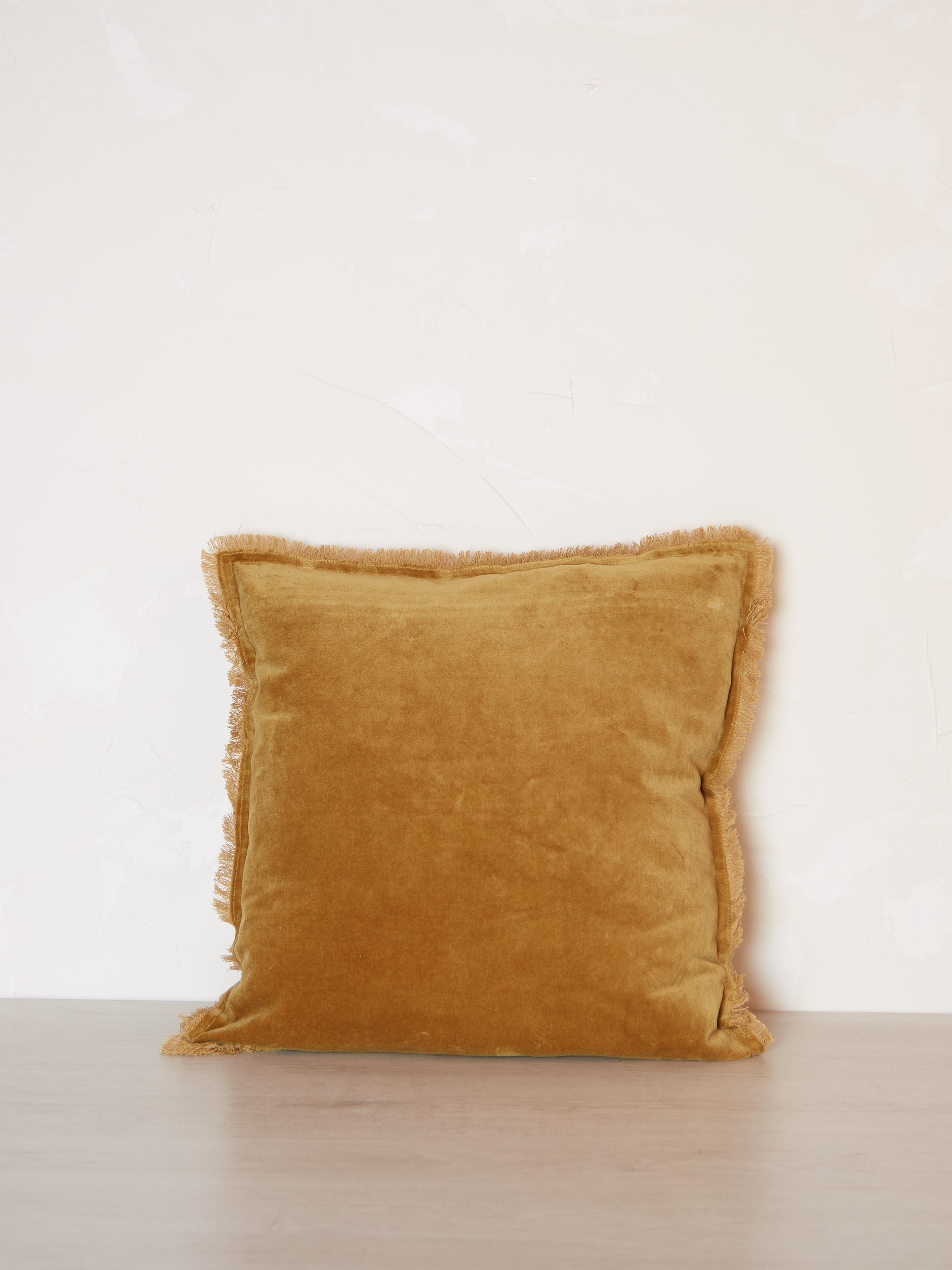 Fara Fringed Velvet Cushion - Saffron - 3 Sizes Available