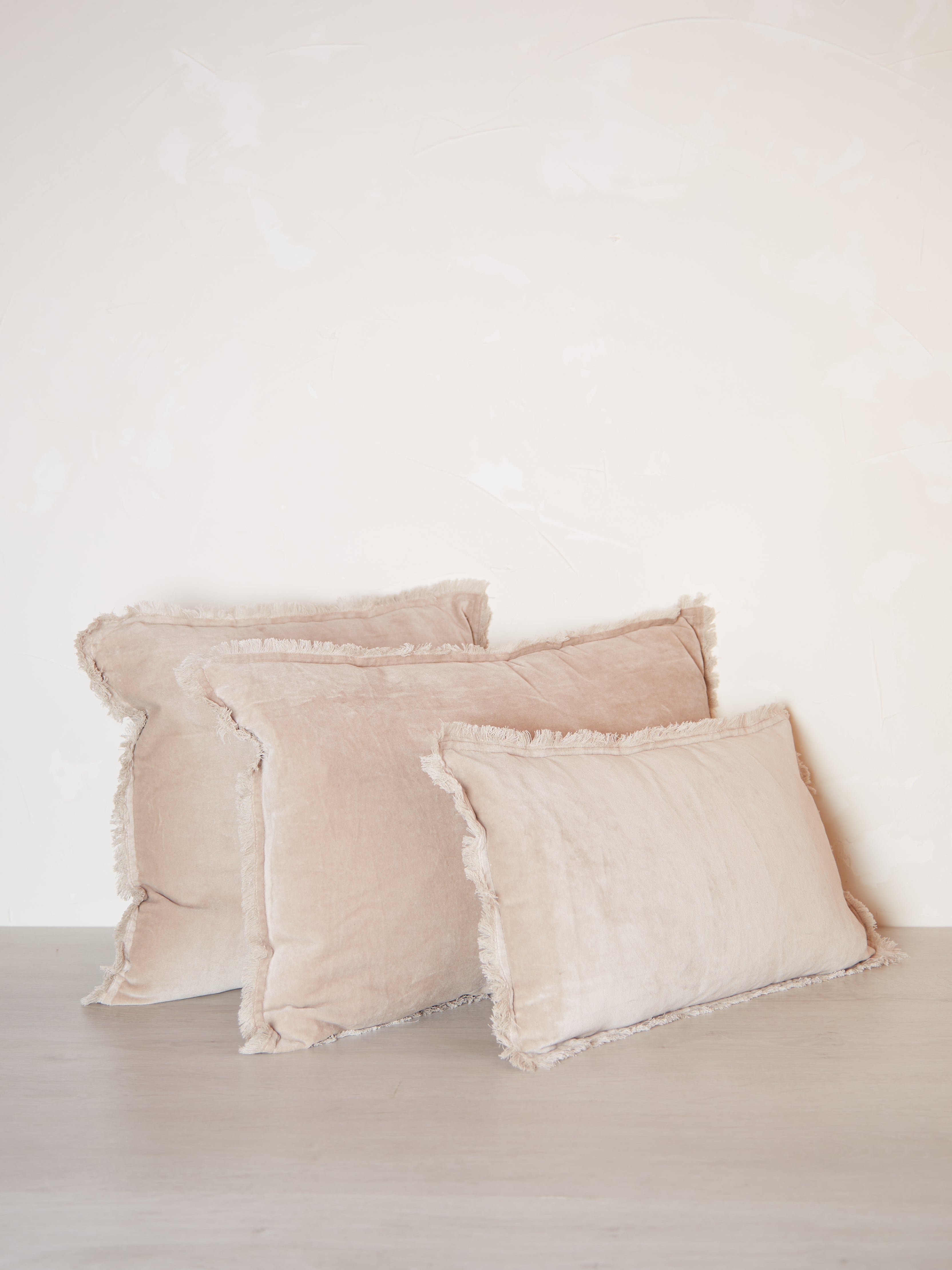 Fara Fringed Velvet Cushion - Latte - 3 Sizes Available