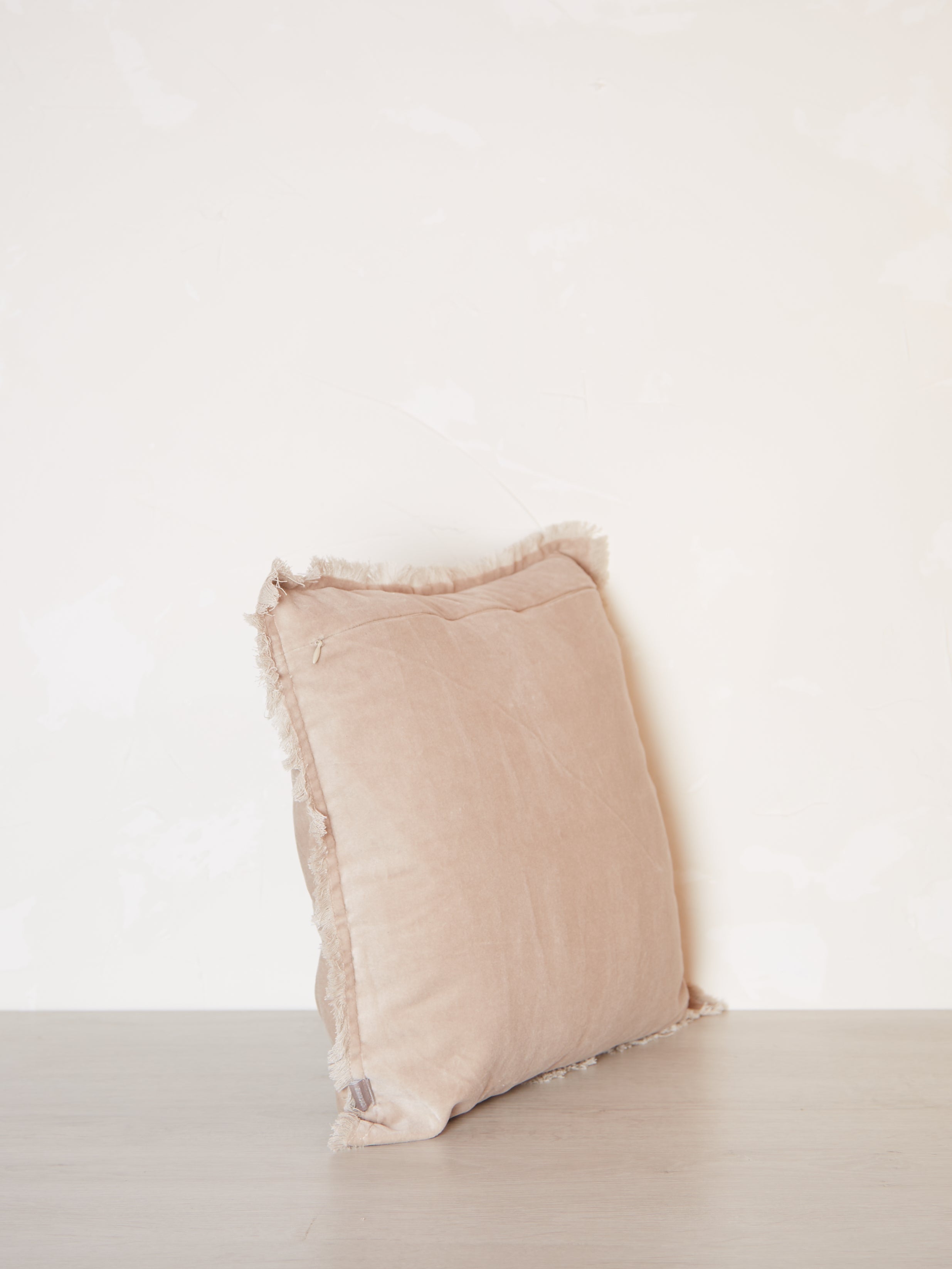 Fara Fringed Velvet Cushion - Latte - 3 Sizes Available