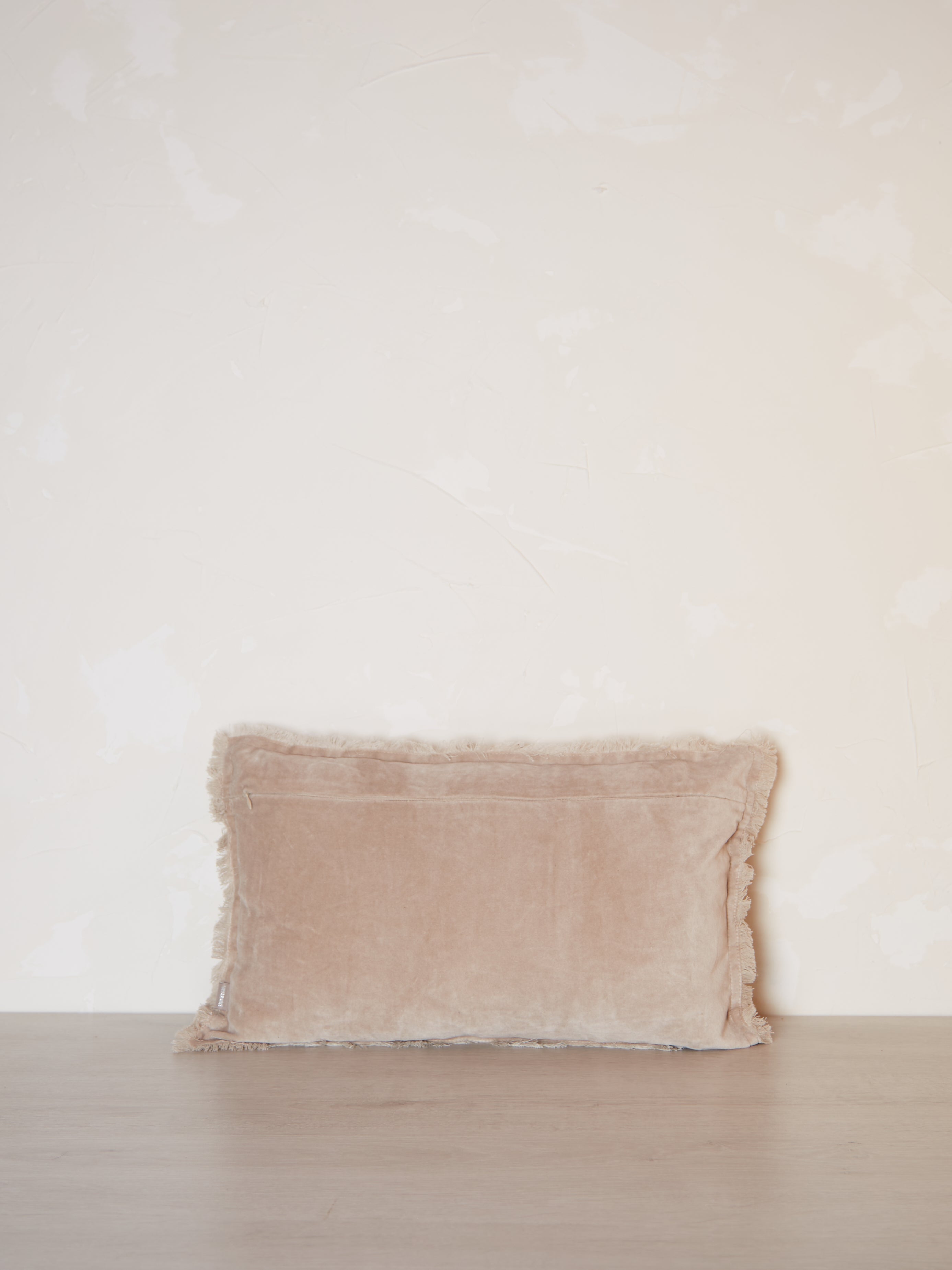 Fara Fringed Velvet Cushion - Latte - 3 Sizes Available