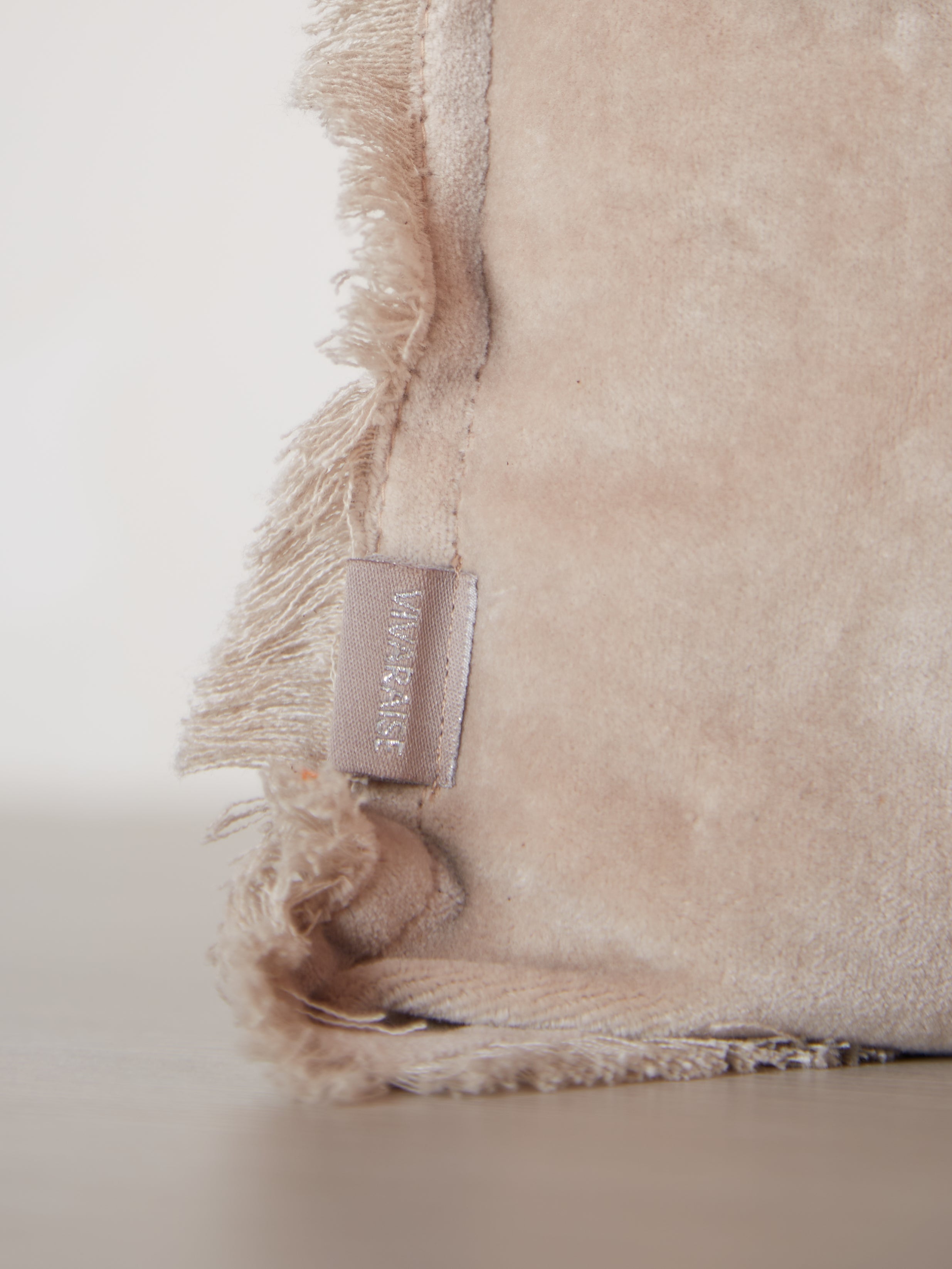 Fara Fringed Velvet Cushion - Latte - 3 Sizes Available