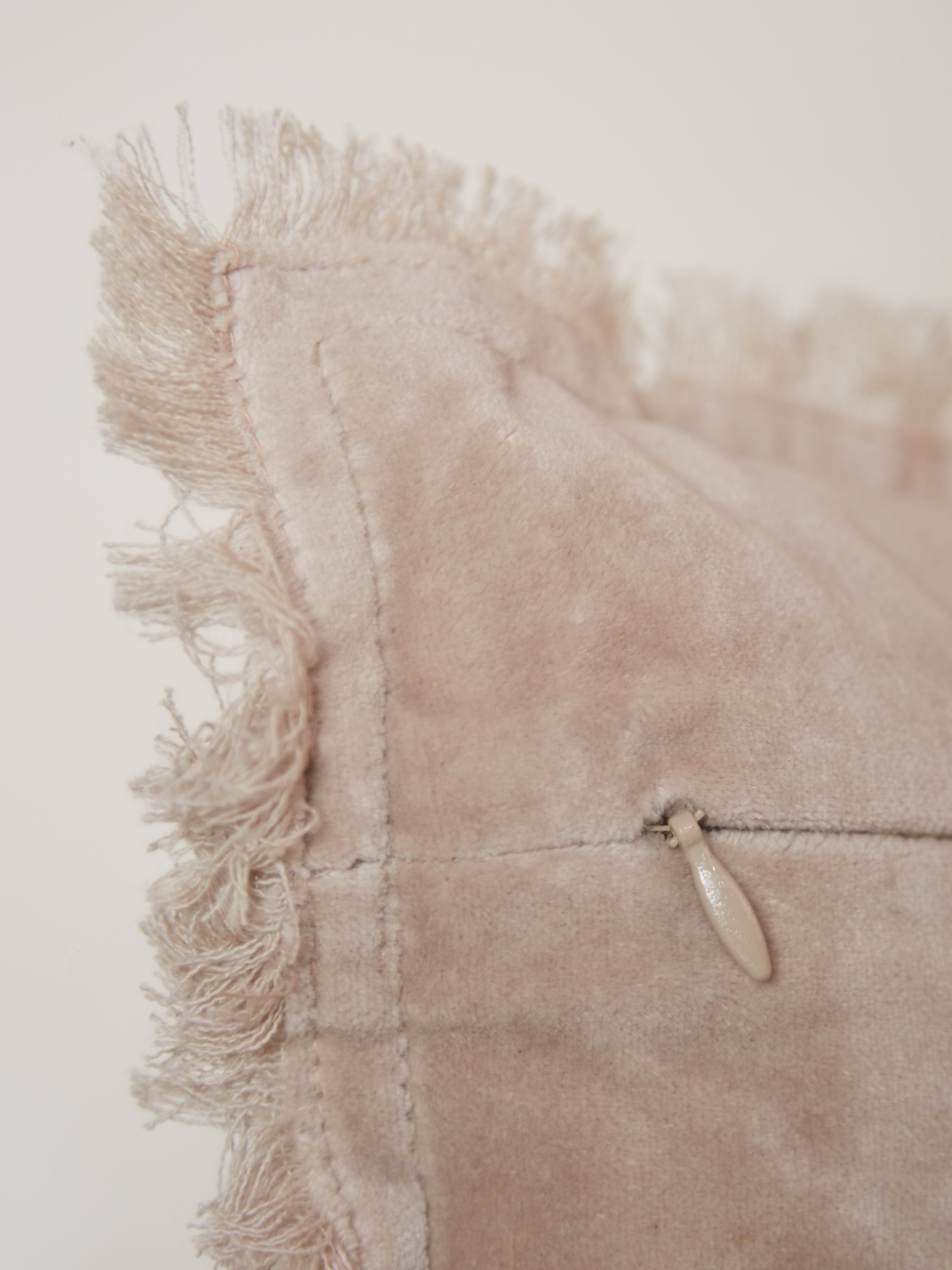 Fara Fringed Velvet Cushion - Latte - 3 Sizes Available