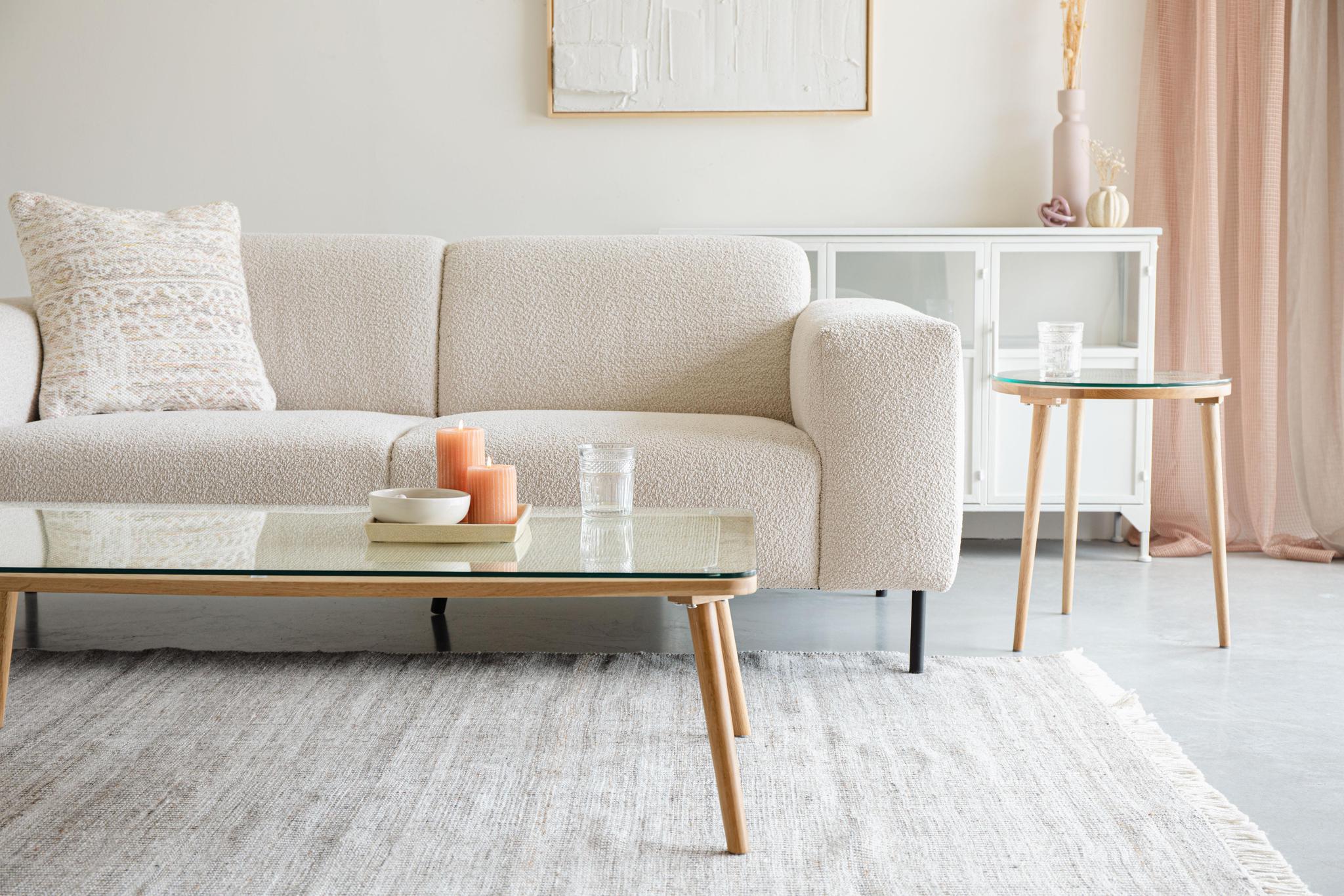 Haru Cane, Oak Wood & Glass Coffee Table - 2 Sizes Available