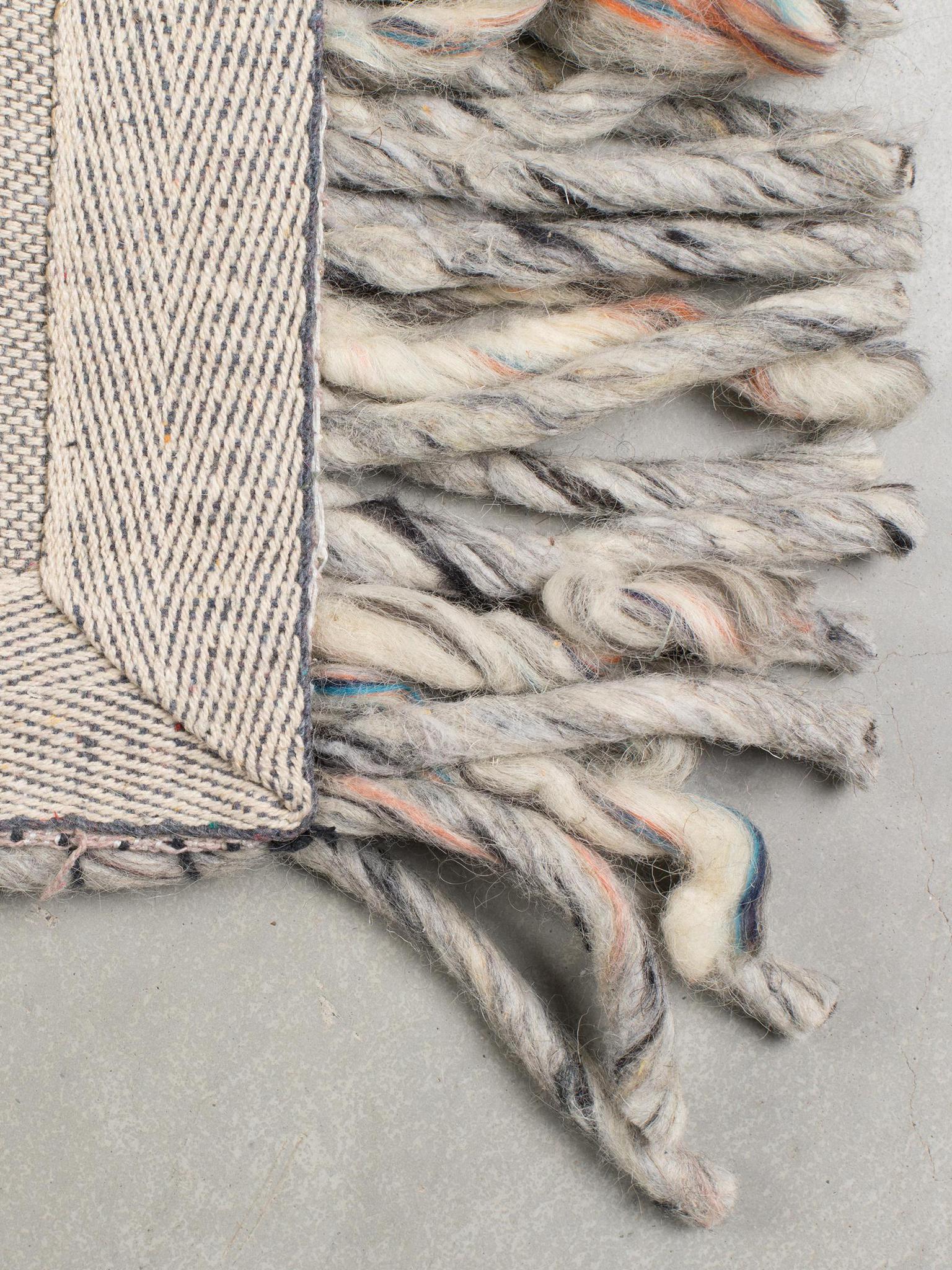 Frills Woven Wool Strand Rug - Blue, Grey
