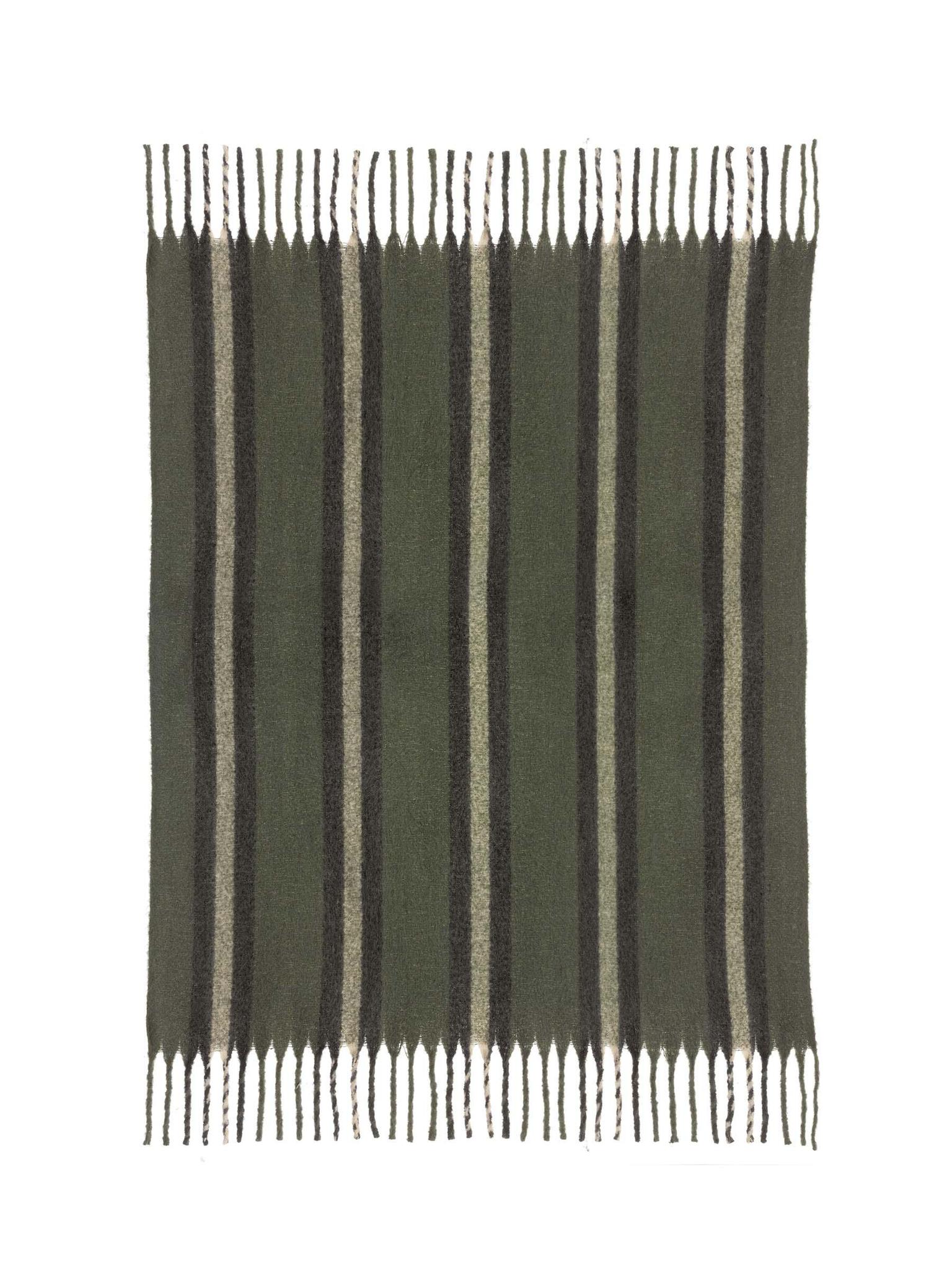 Isabel Recycled Striped Fringed Throw - Olive, Sage
