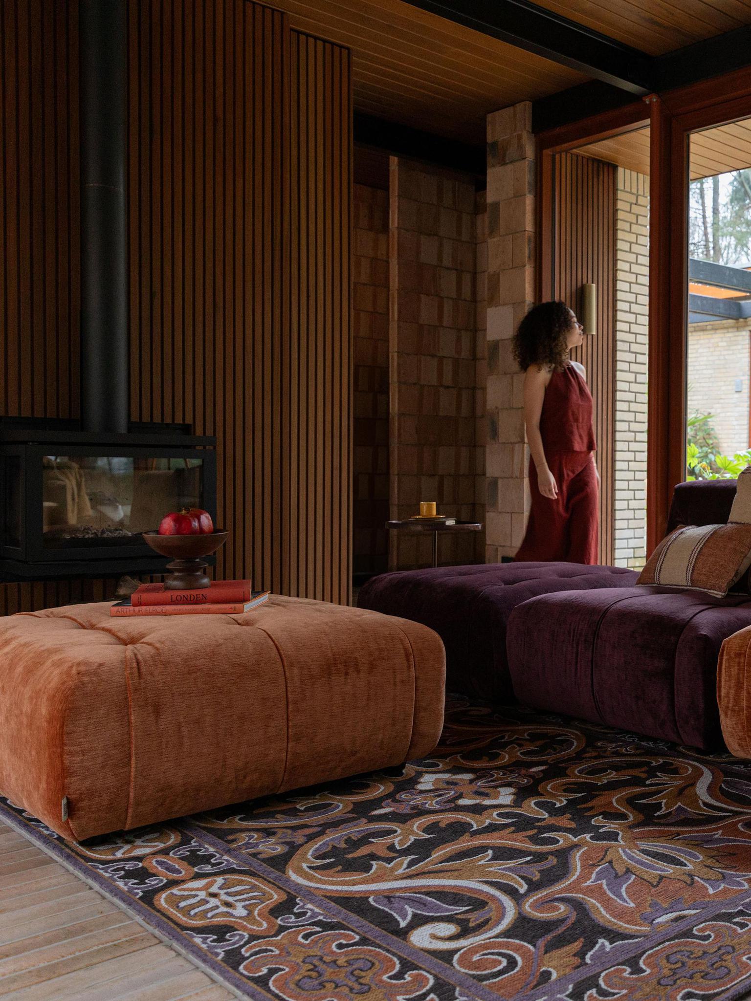 Bashmira Patterned Rug - Burnt orange, Deep Purple