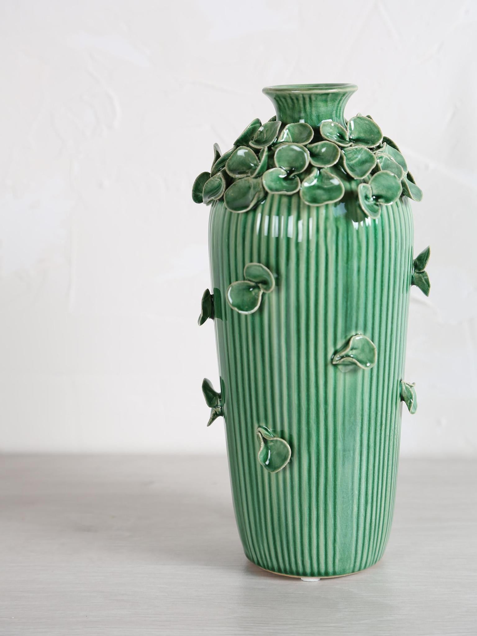 Saubaan Round Glazed Ceramic Vase - Green
