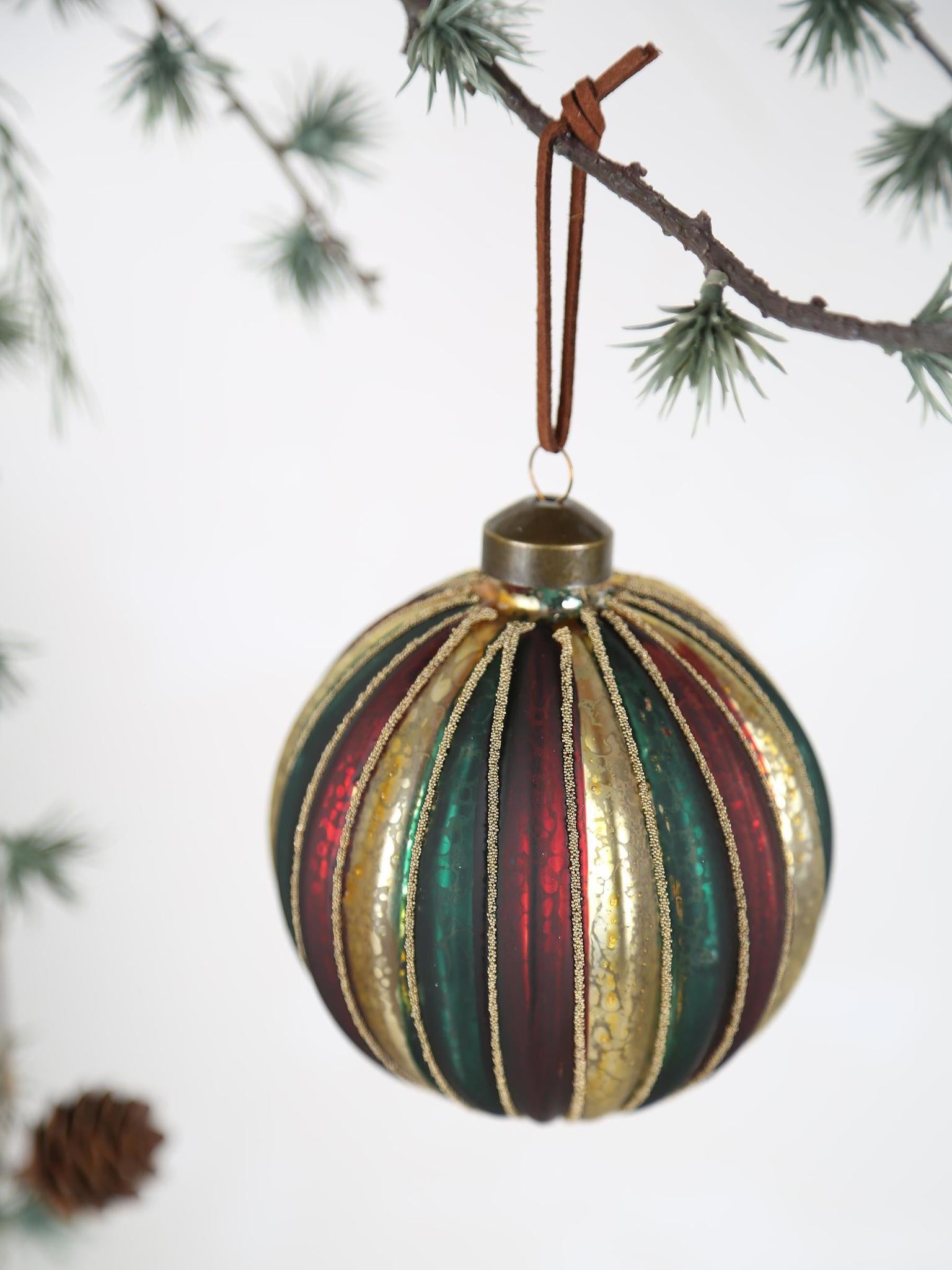 Ryger Gold glass multicolor stripes ball Ornament