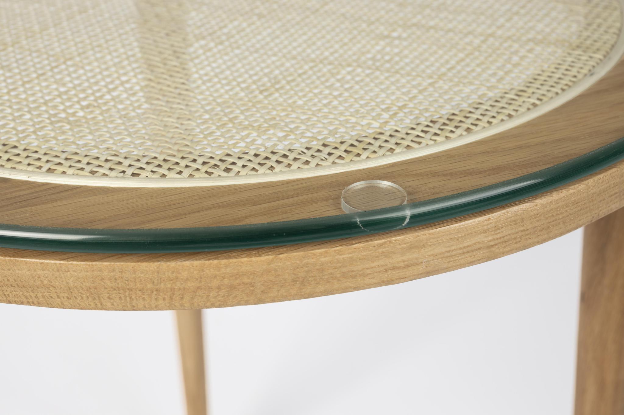 Haru Cane, Oak Wood & Glass Side Table