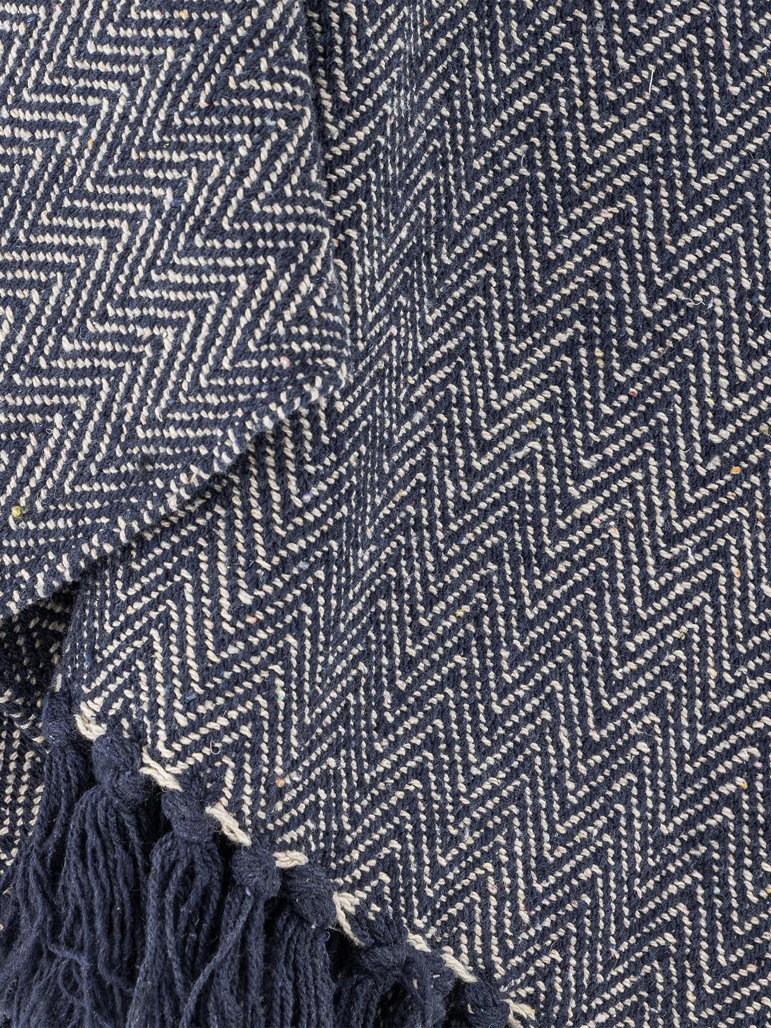 Herringbone Throw - Navy Blue - Recycled Cotton