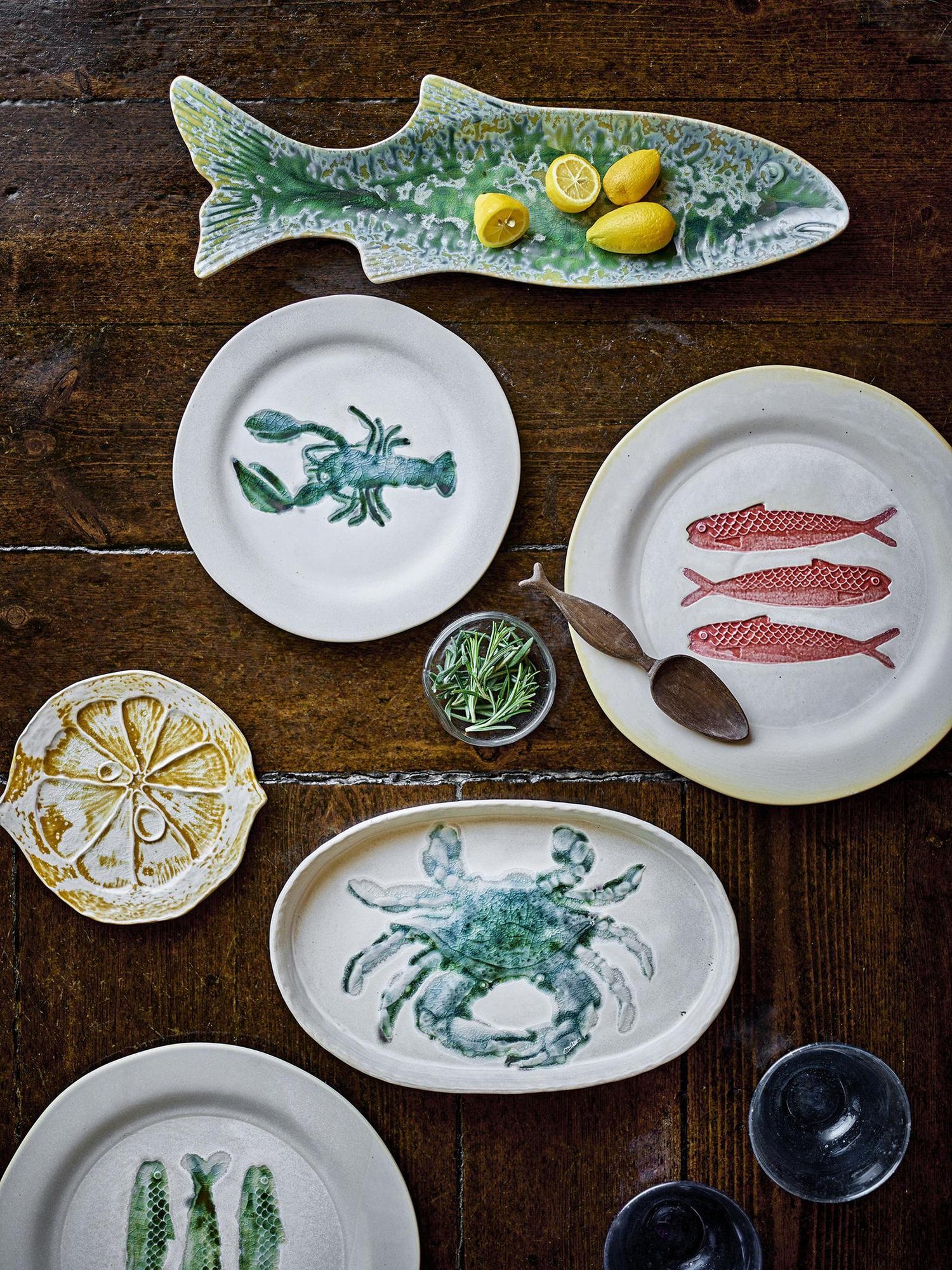 Hadden Ceramic Plate - Lobster Print - Dark Green