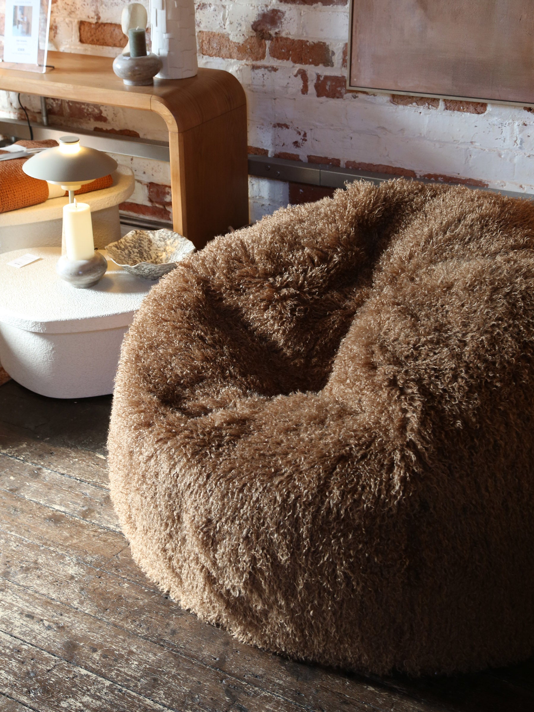 Aburn Faux Fur Beanbag - Caramel - 130x130CM