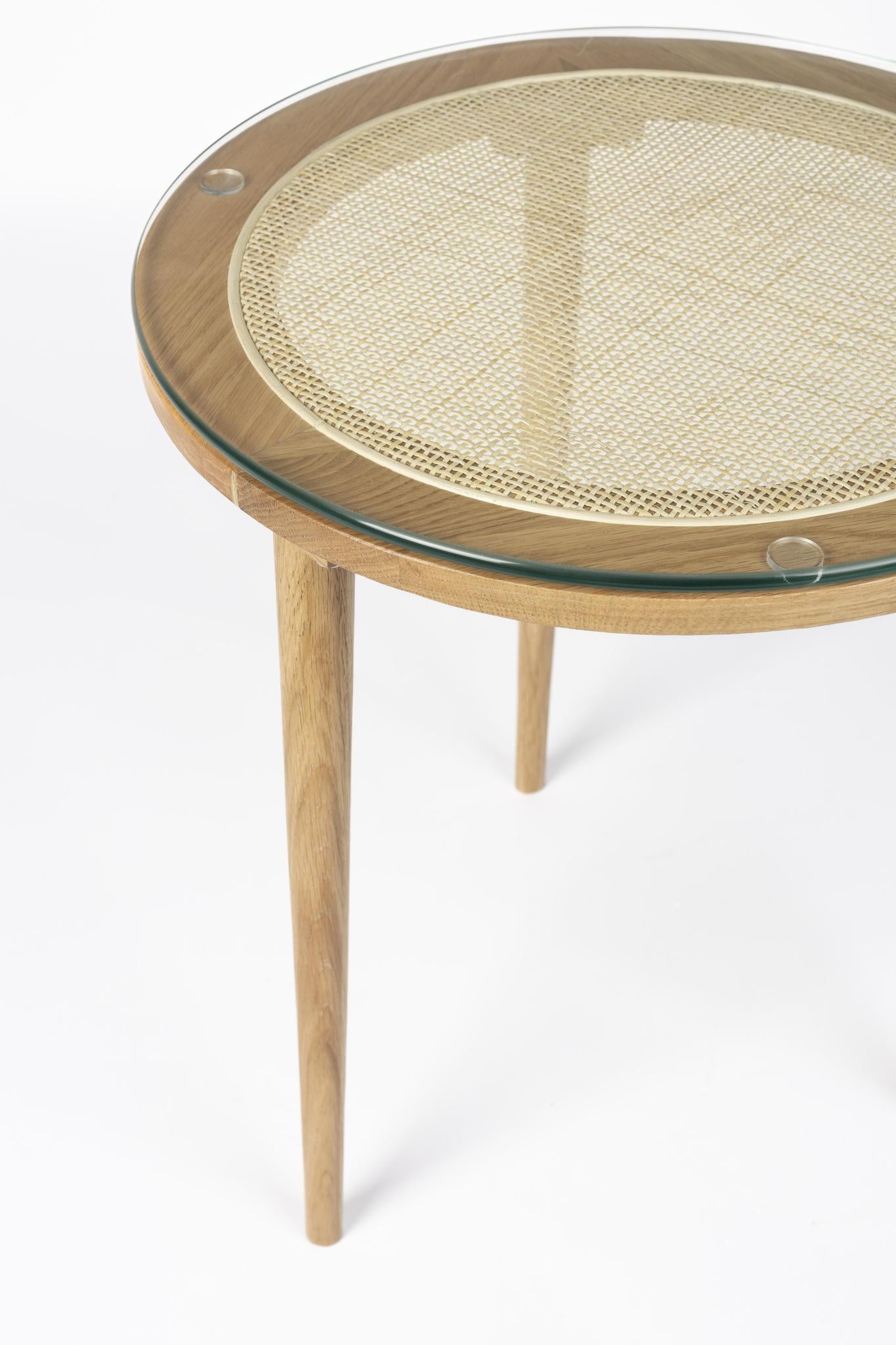 Haru Cane, Oak Wood & Glass Side Table