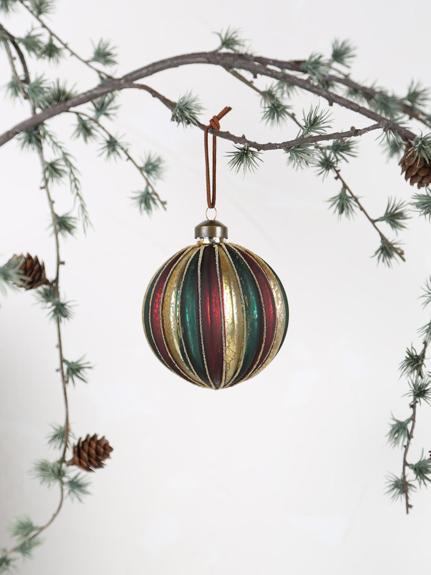 Ryger Gold glass multicolor stripes ball Ornament
