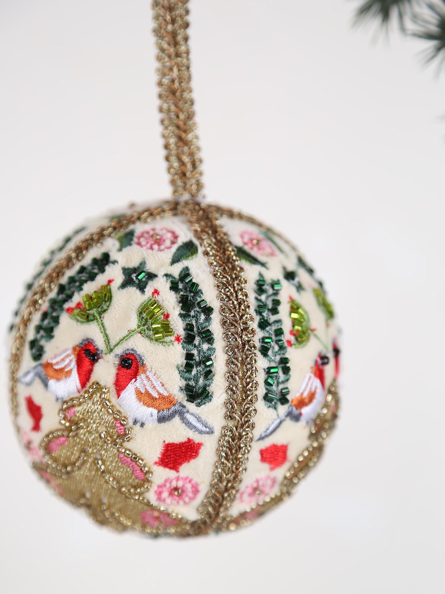 Hand embroidered tree bauble - Gold