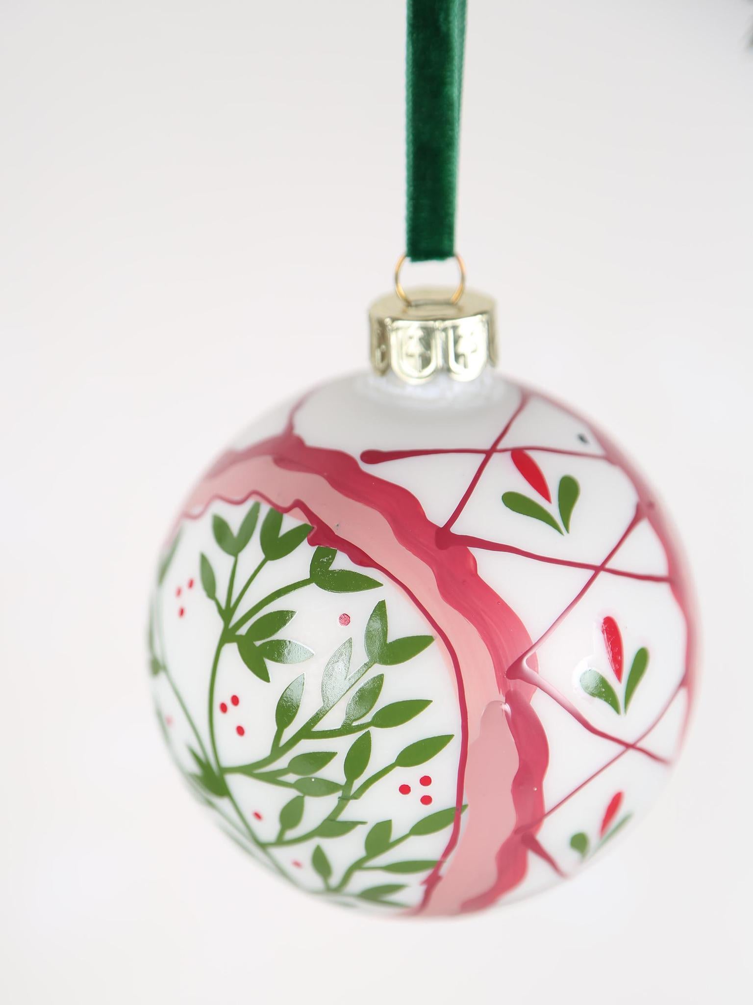 Hand Painted Holly & Ivy Bauble