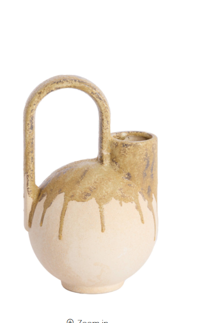 Serras Cream & Green Ceramic Vase With Handle