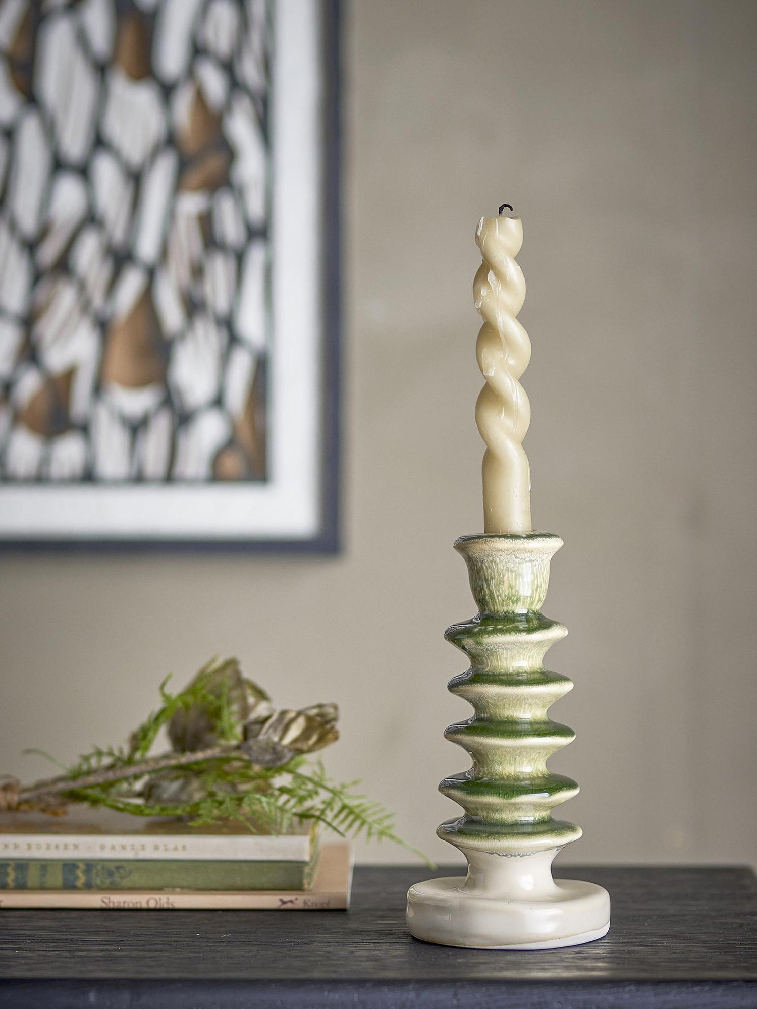 Cole Candle Holder, Green, Stoneware